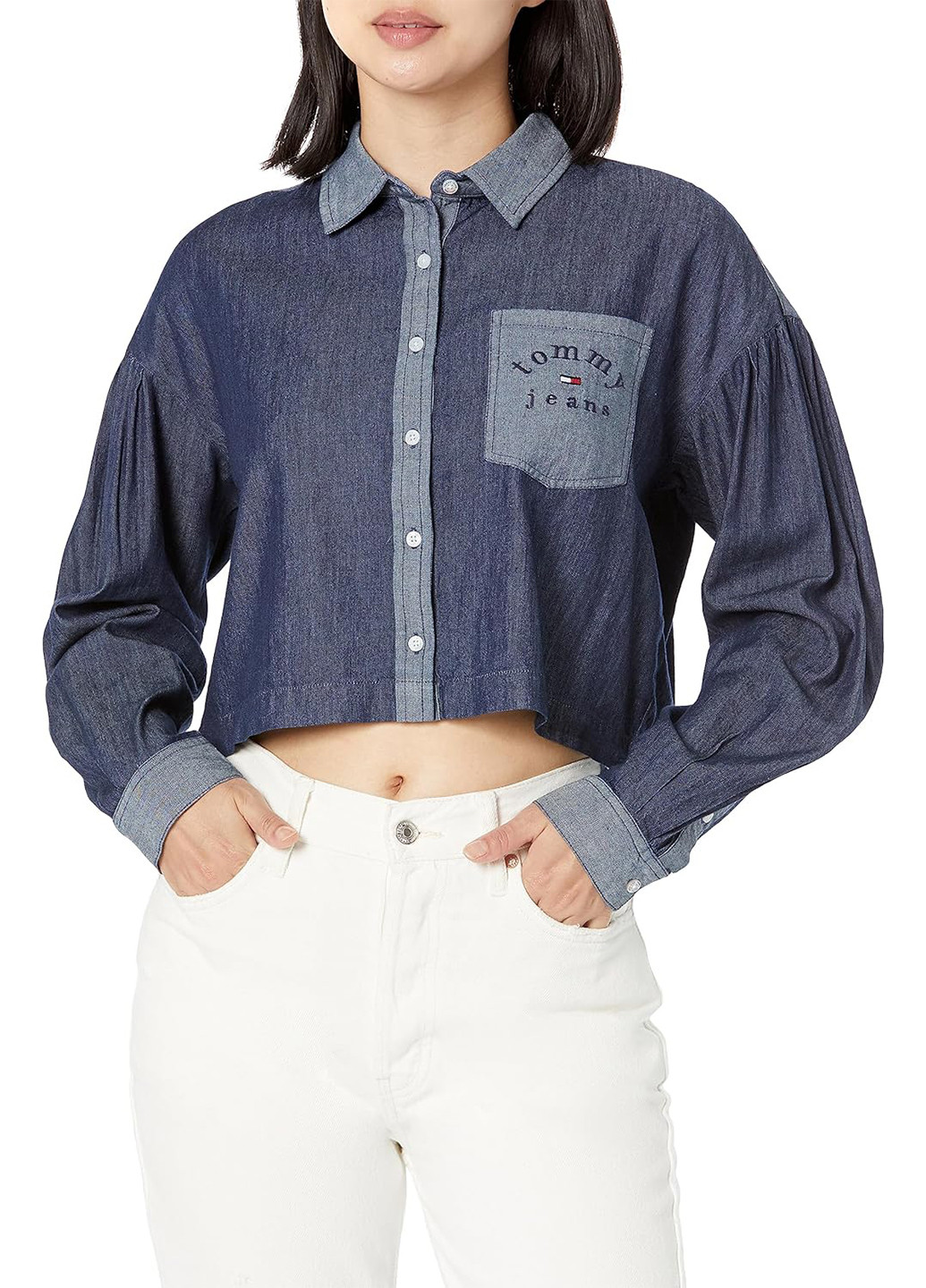 Синяя кэжуал рубашка с логотипом Tommy Hilfiger