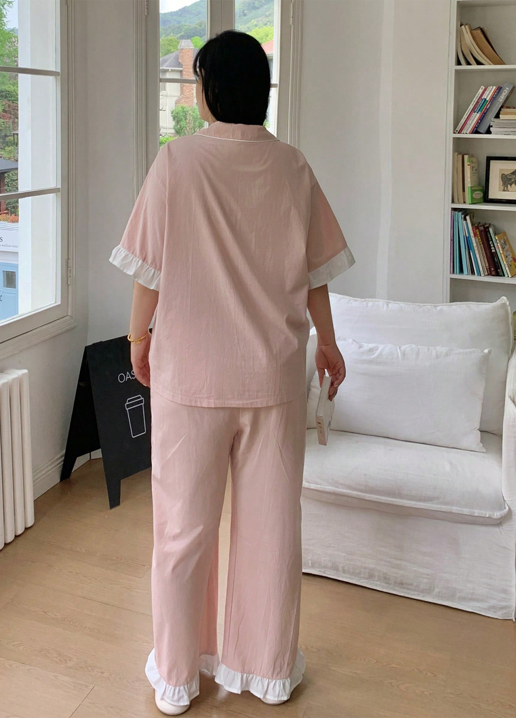 Розовая всесезон пижама (рубашка, брюки) рубашка + брюки SHEIN