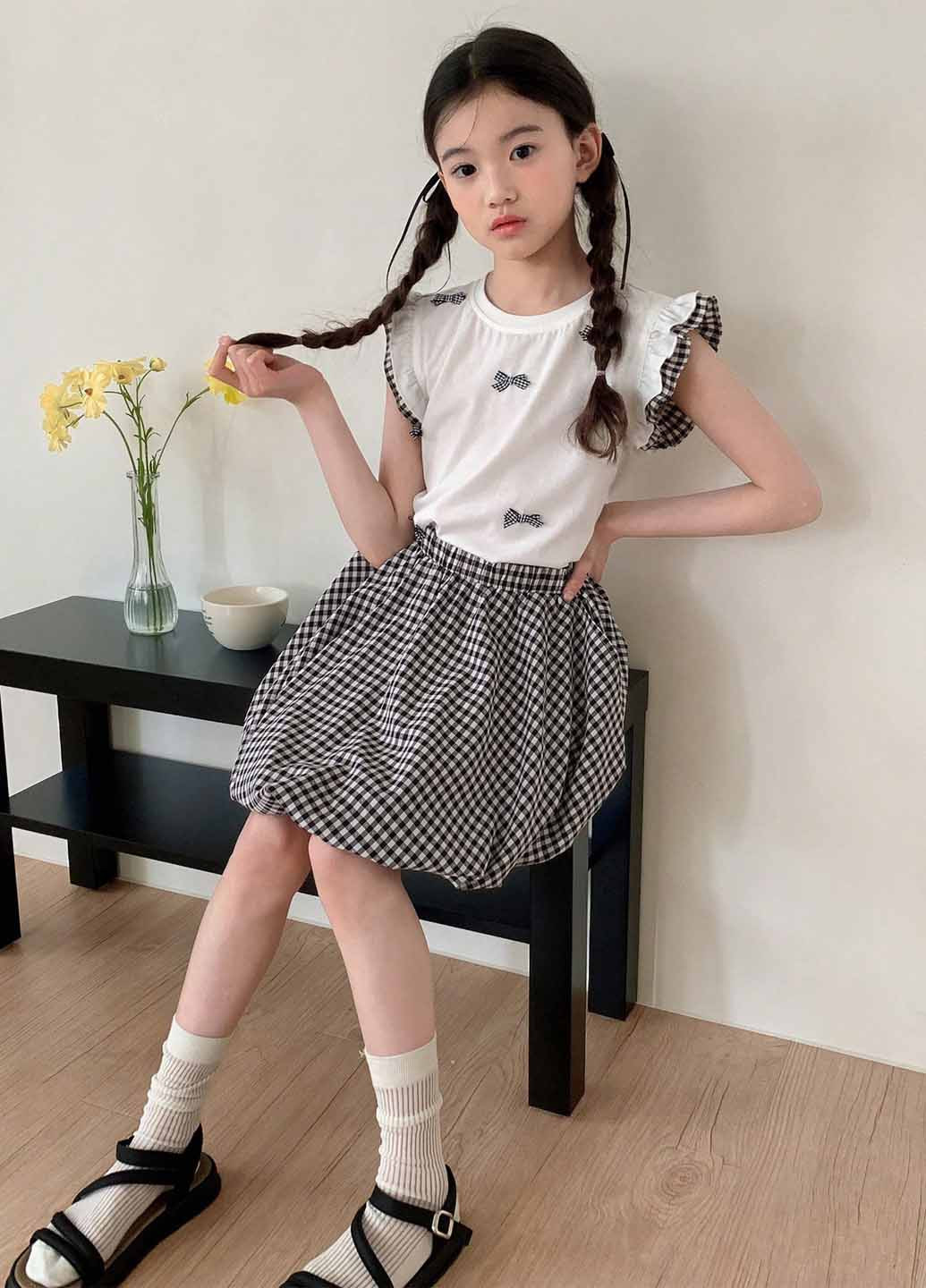 Чорно-білий літній комплект (майка, спідниця) SHEIN