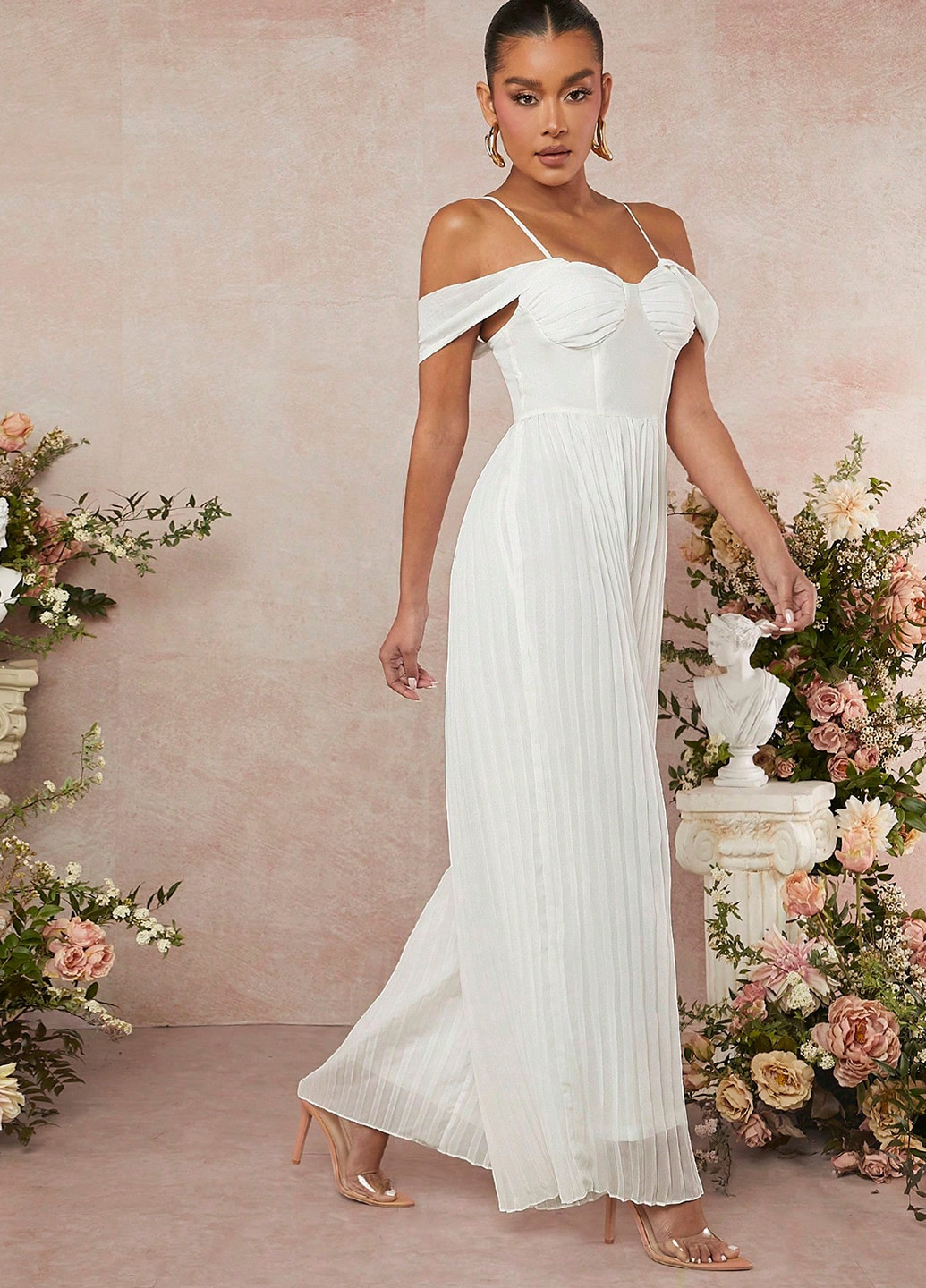 Комбінезон SHEIN комбінезон-брюки однотонний білий кежуал поліестер