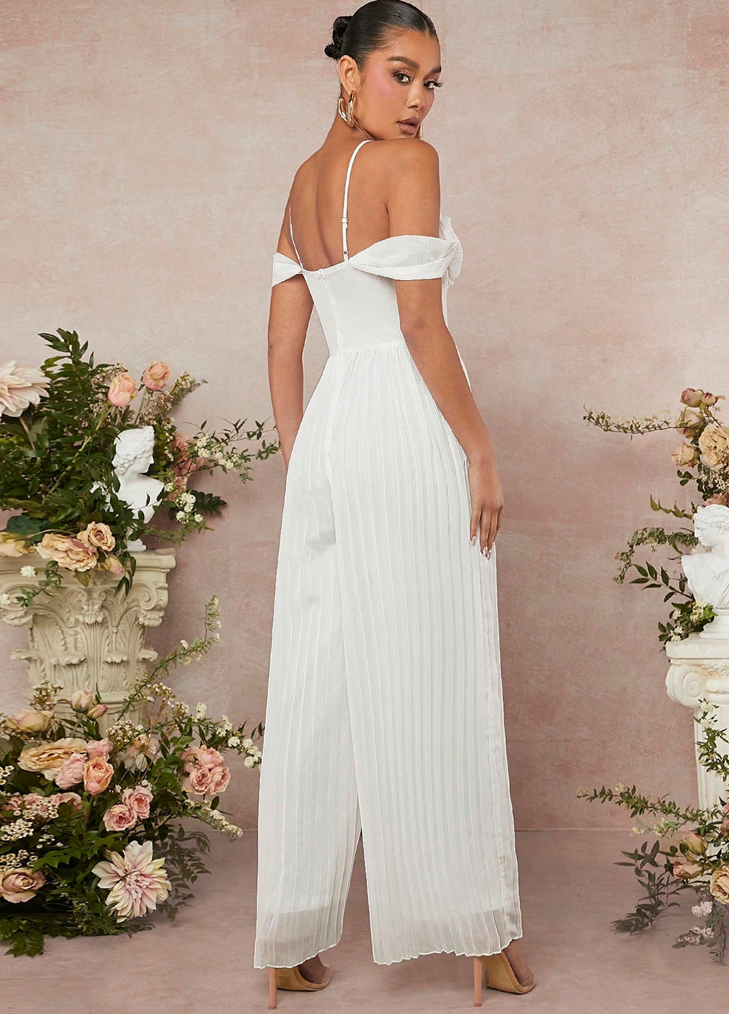 Комбінезон SHEIN комбінезон-брюки однотонний білий кежуал поліестер