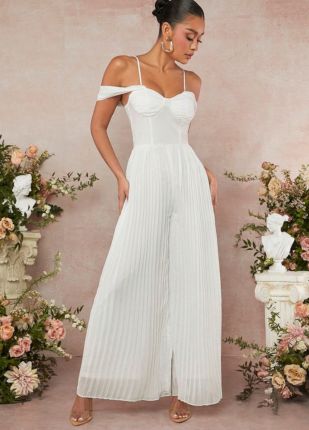 Комбінезон SHEIN комбінезон-брюки однотонний білий кежуал поліестер