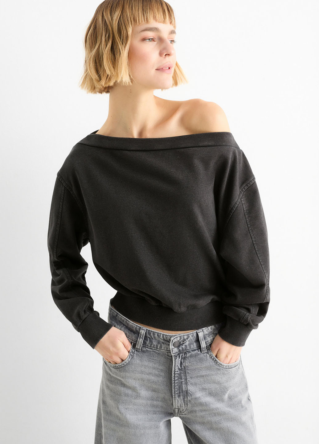 Темно-сірий світшот C&A однотонний без декору (362193819)