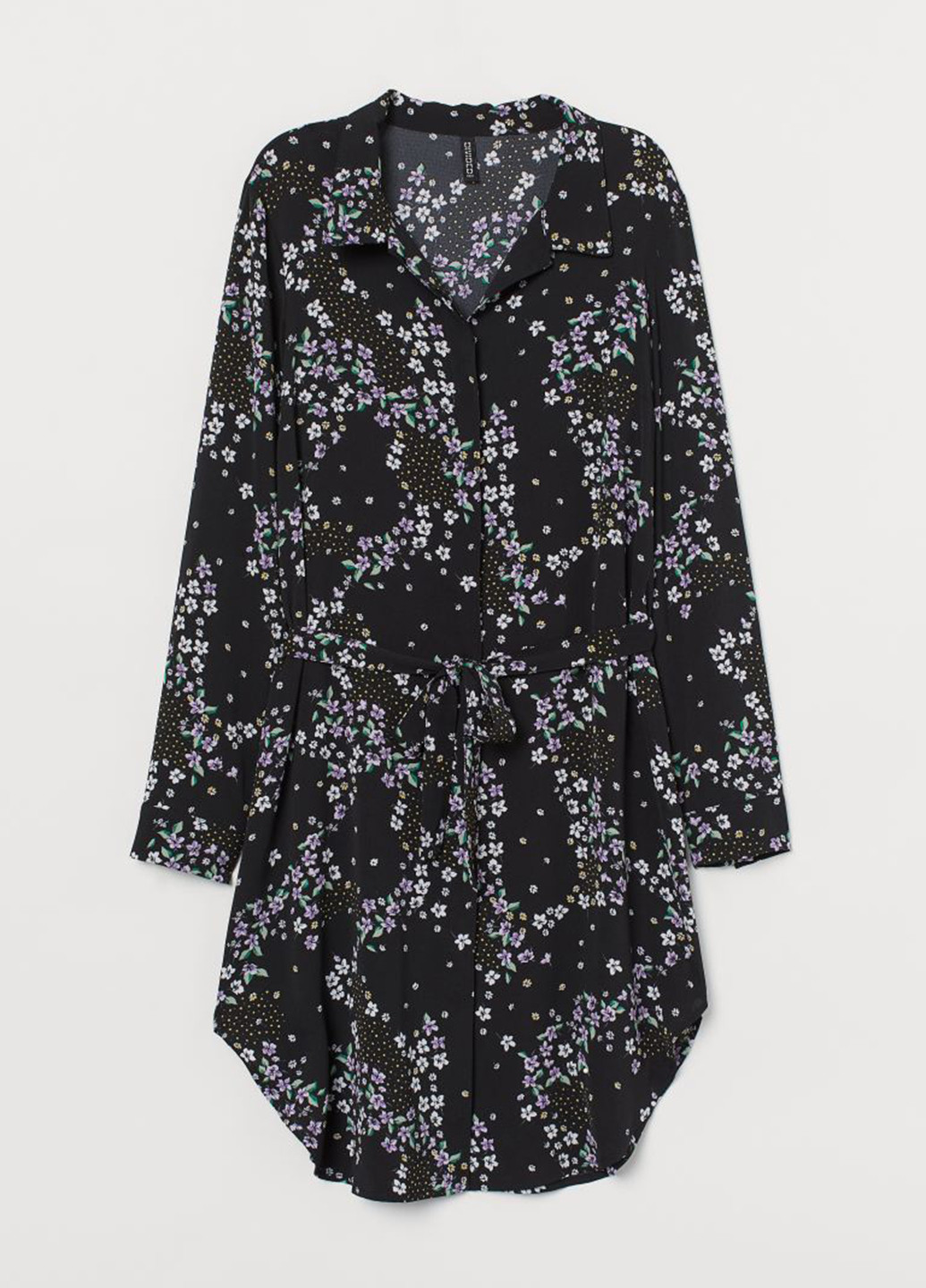 Чорна кежуал плаття, сукня сорочка H&M з квітковим принтом