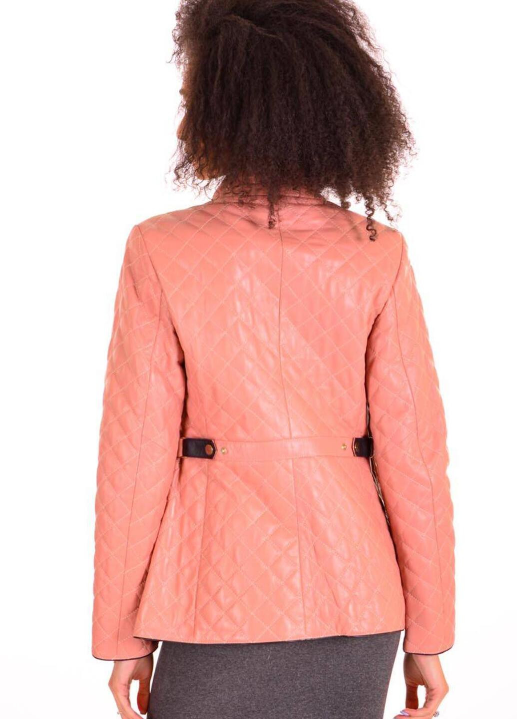 Розовая зимняя куртка из натуральной яловой кожи Roksan