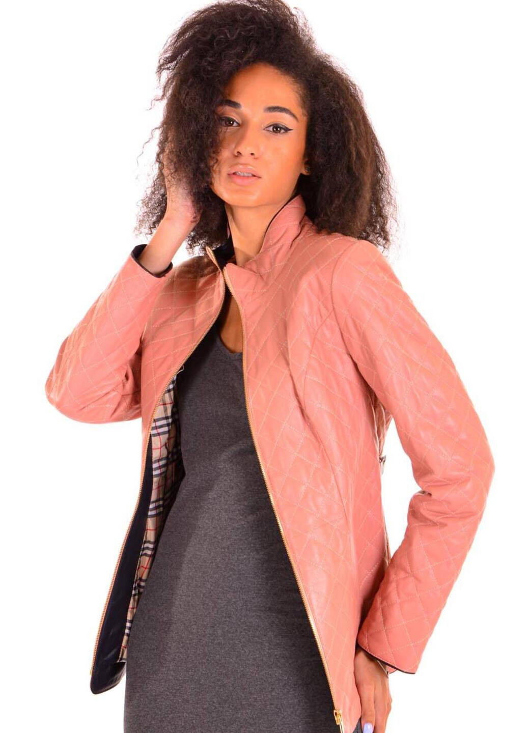 Рожева зимня куртка з натуральної ялової шкіри Roksan