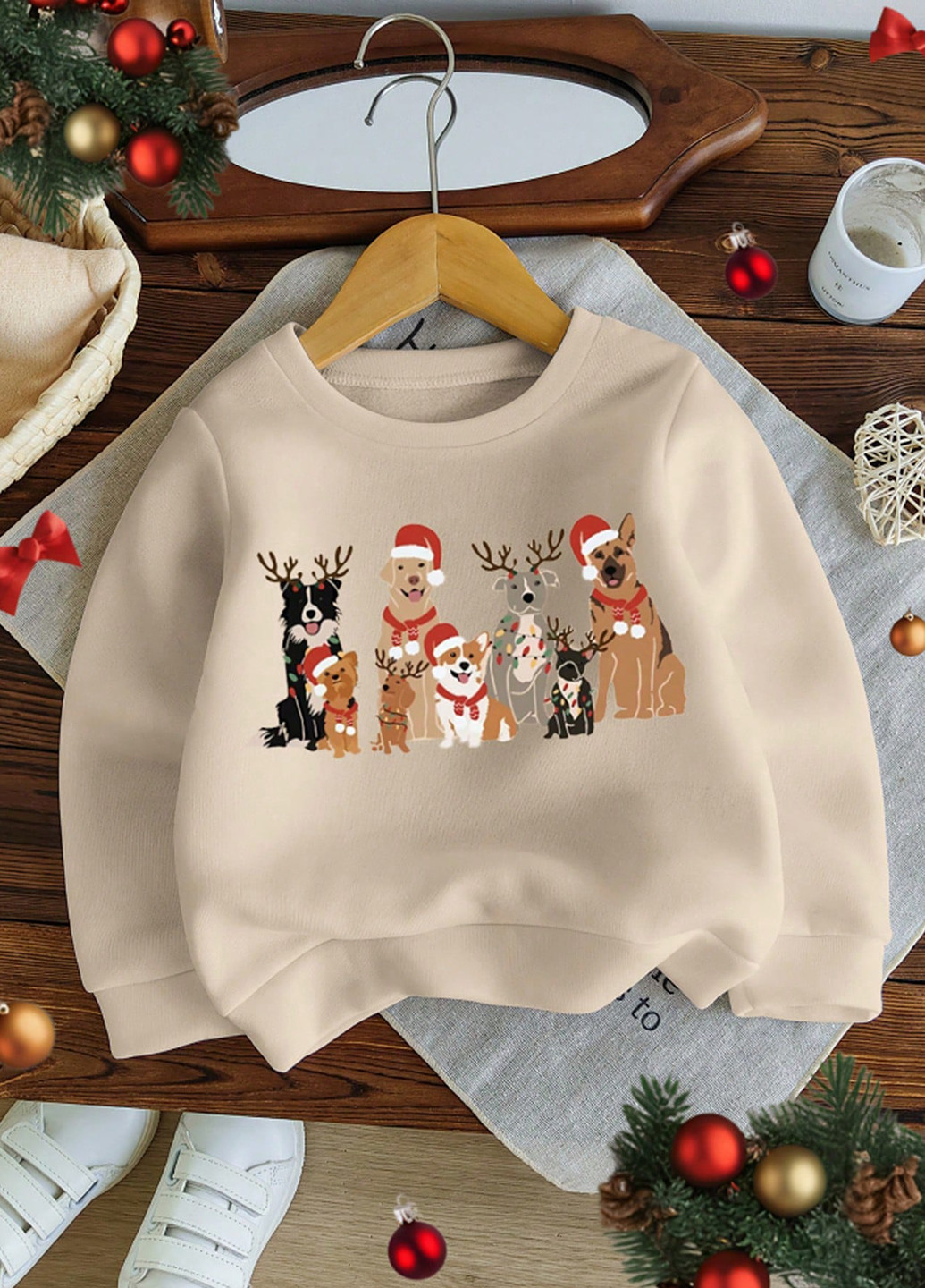 SHEIN свитшот новогодний бежевый кэжуал полиэстер