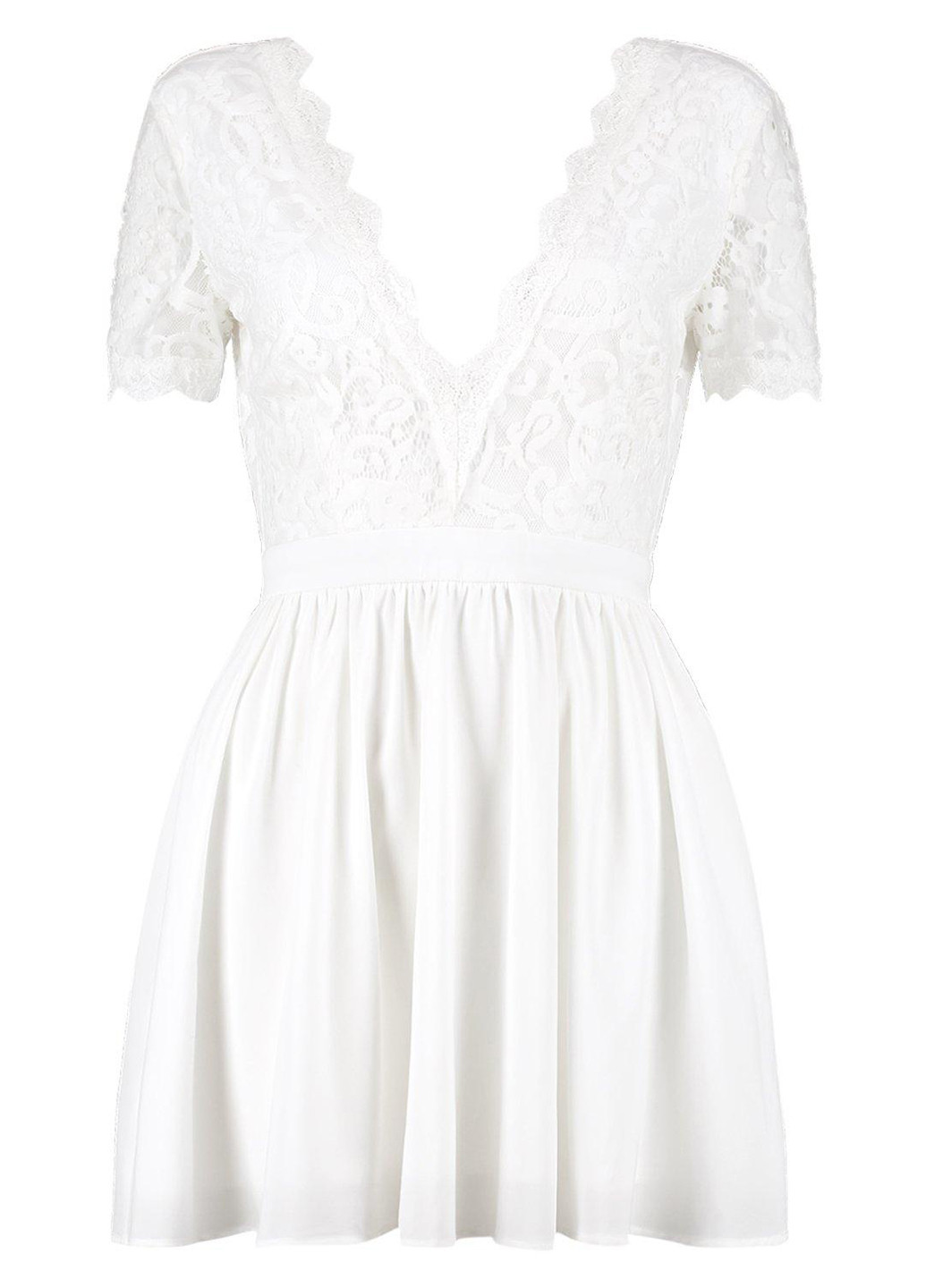 Белое коктейльное платье клеш, с открытой спиной Boohoo однотонное