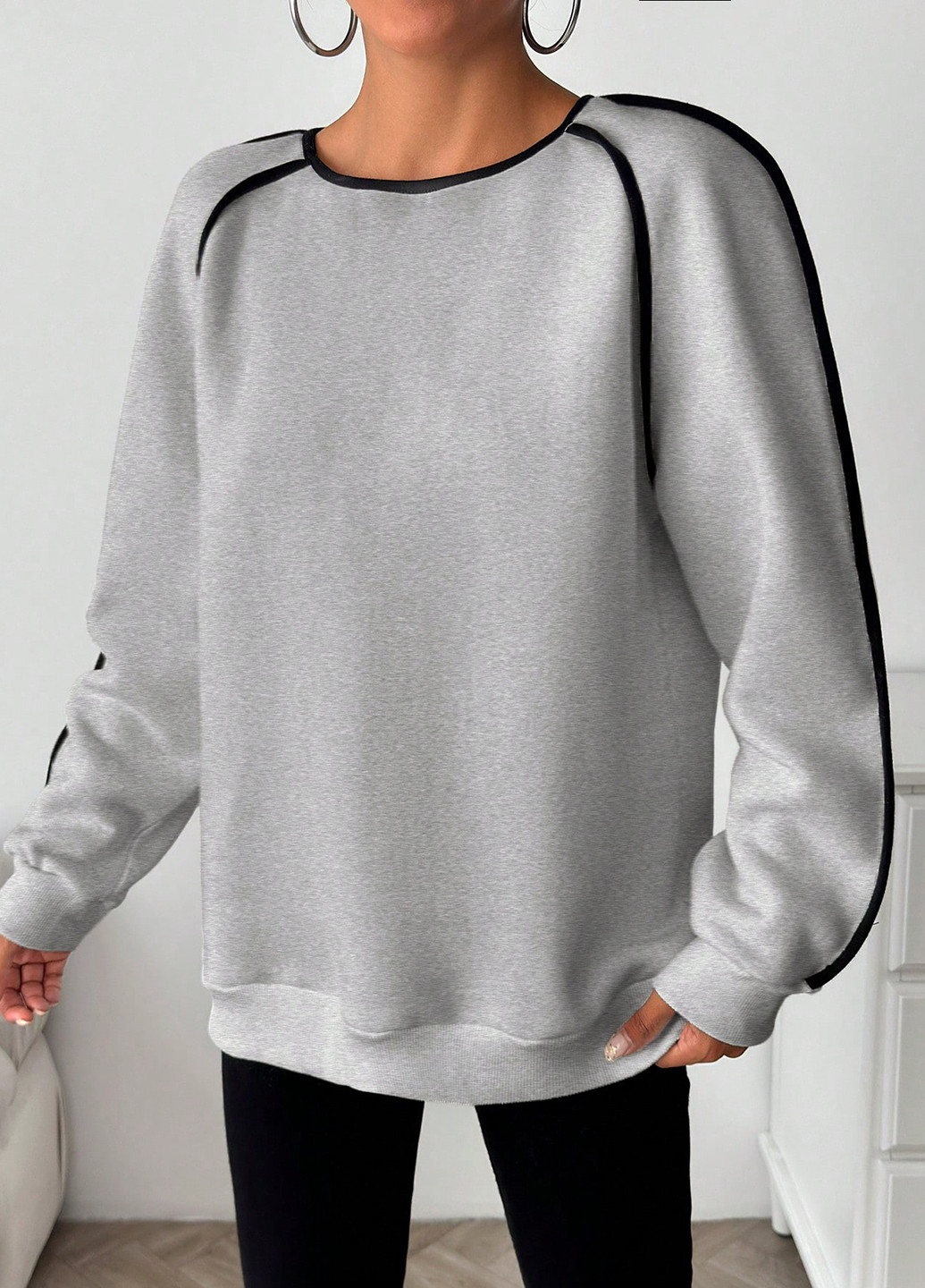 Серый свитшот SHEIN однотонный без декора (367802825)