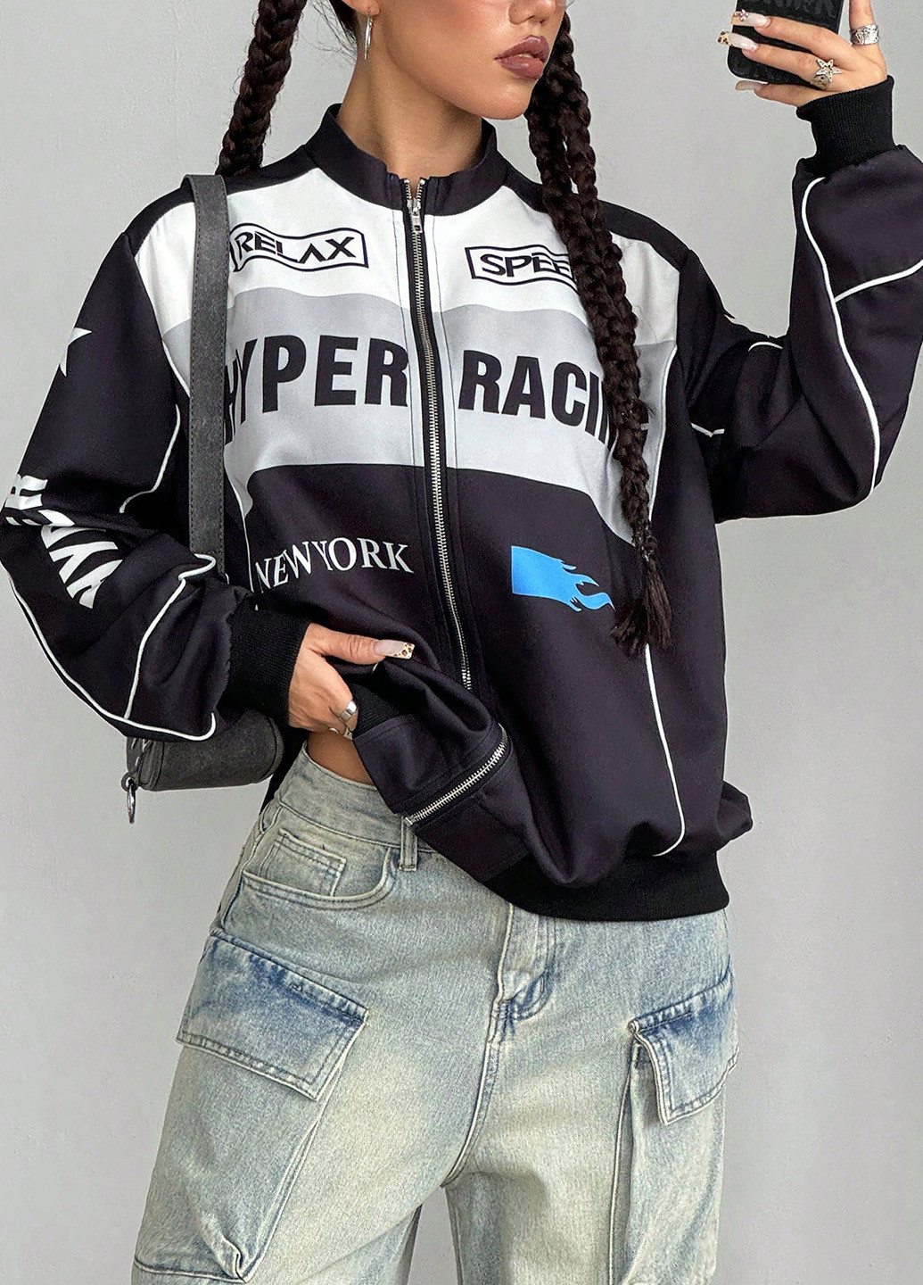 Бомбер SHEIN бейсбольний на блискавці (344453987)