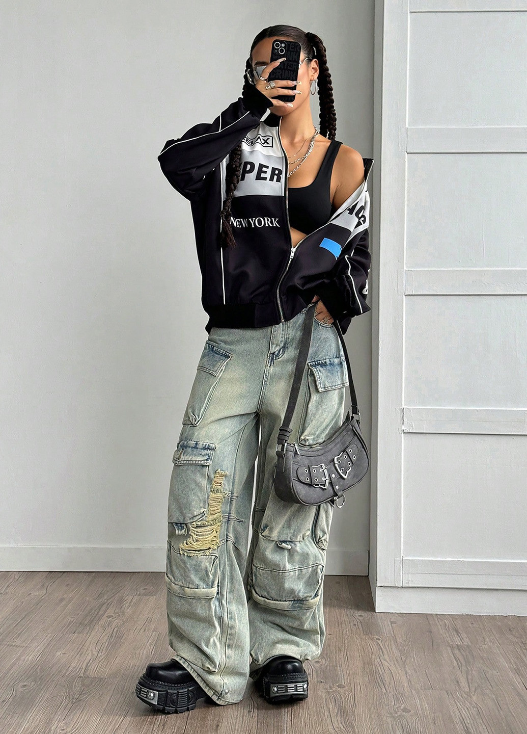 Бомбер SHEIN бейсбольний на блискавці (344453987)