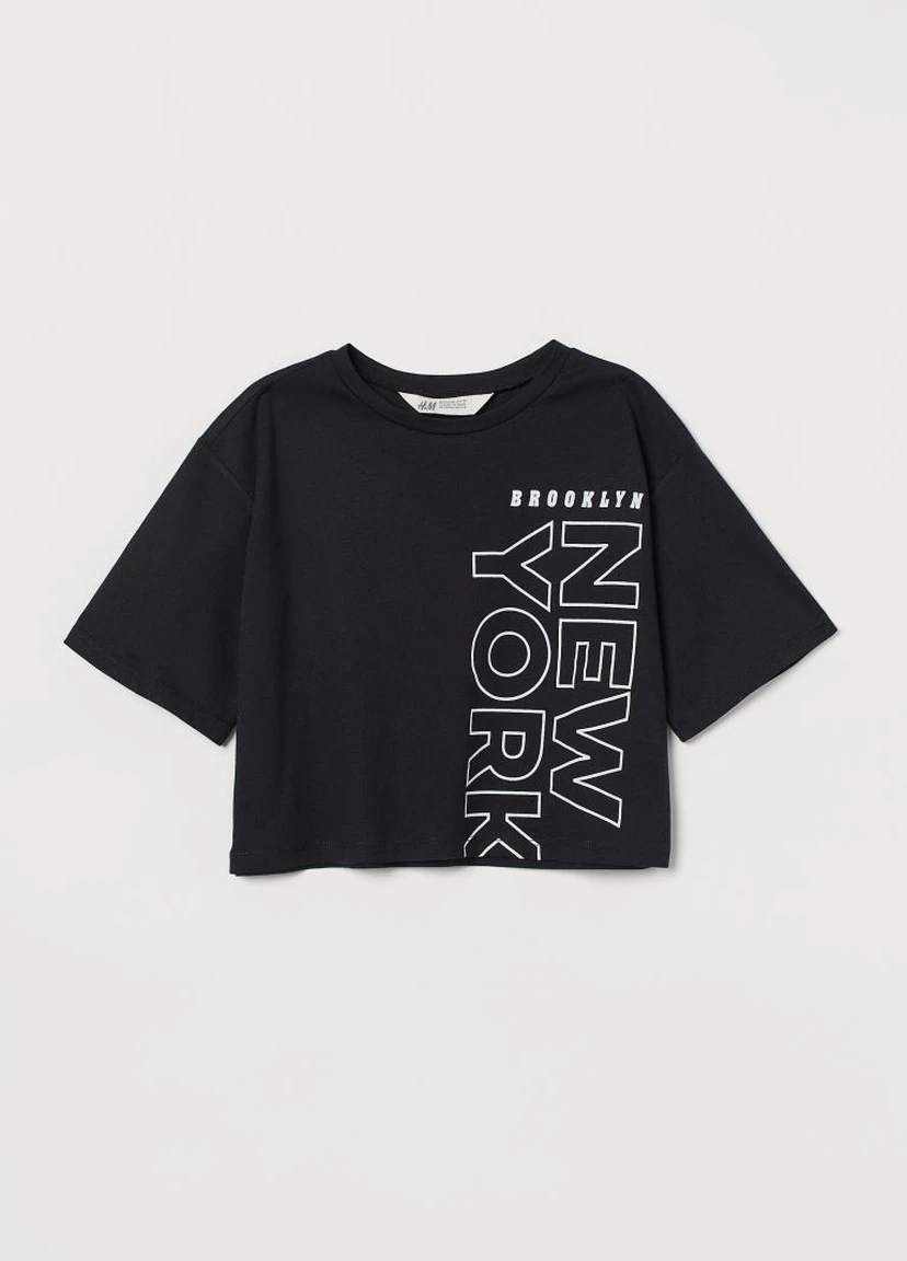 Чорна літня коротка футболка з принтом H&M