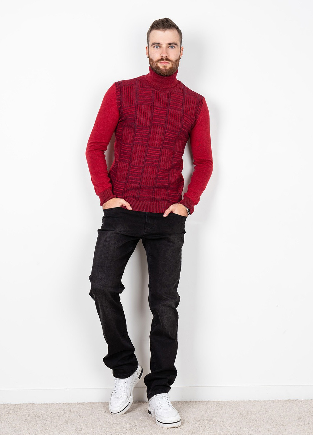 Красный демисезонный свитер мужской джемпер ISSA PLUS GN4-59