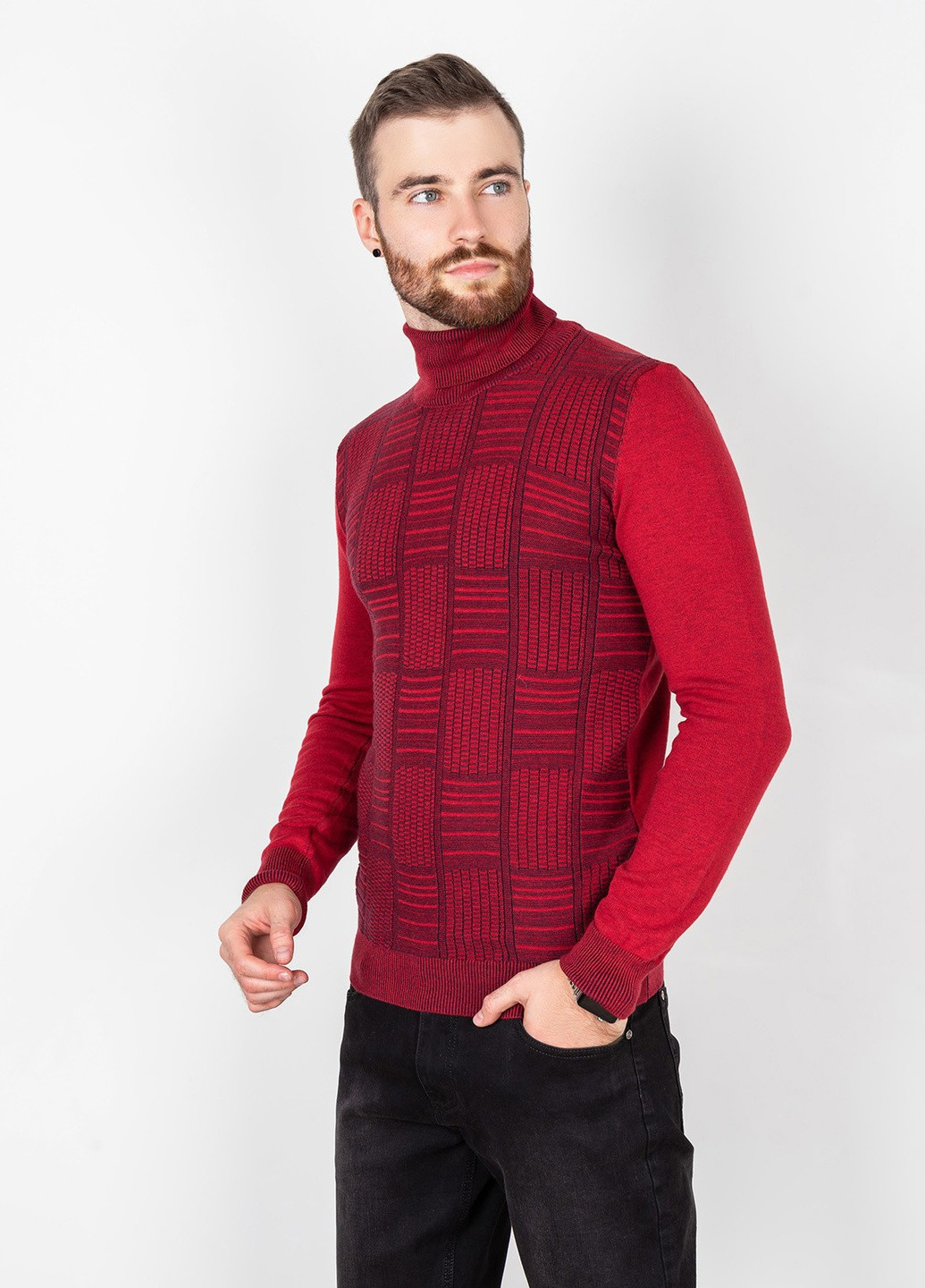 Красный демисезонный свитер мужской джемпер ISSA PLUS GN4-59