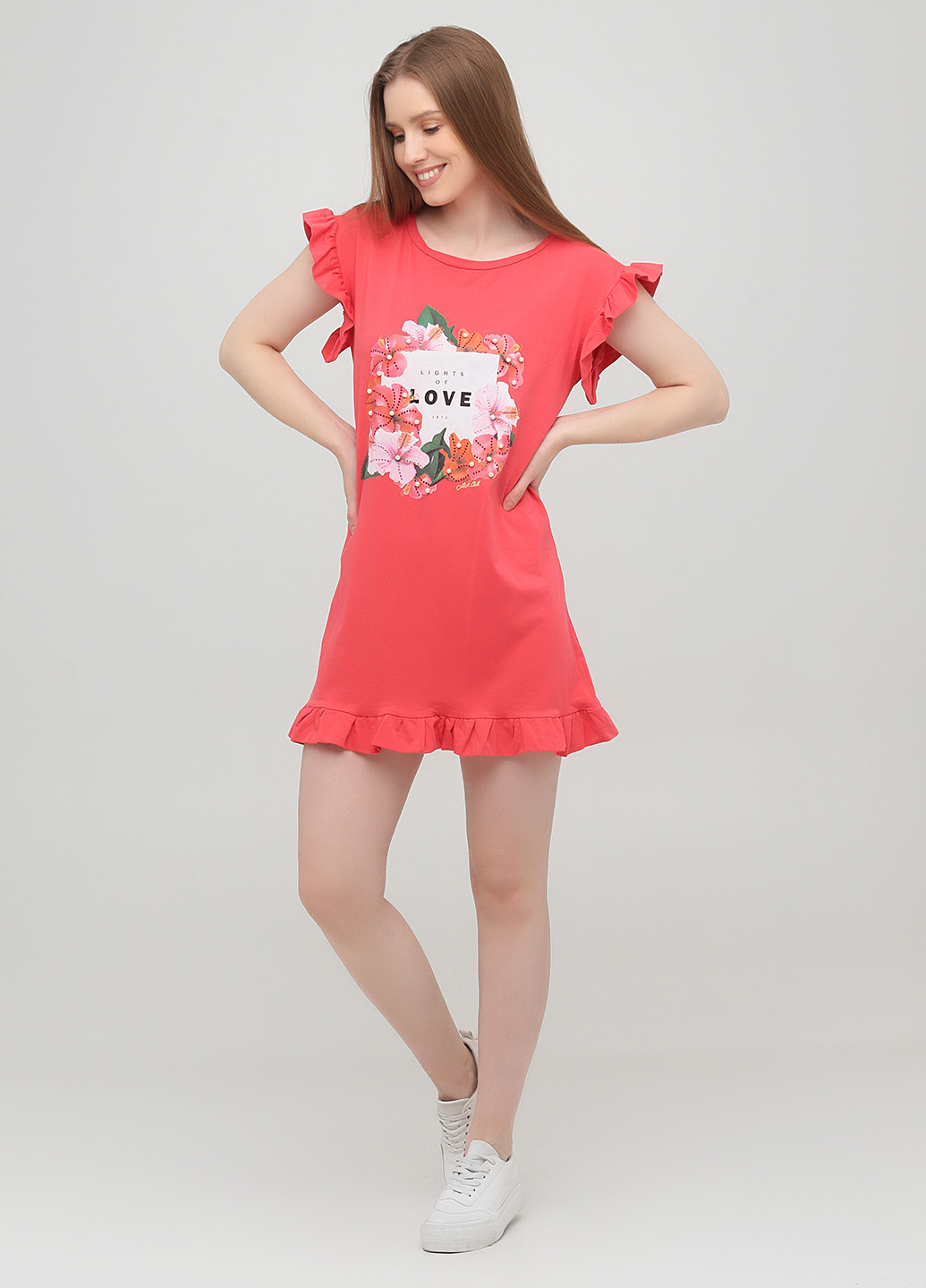 Светло-красное кэжуал платье платье-футболка Sarah Chole с цветочным принтом