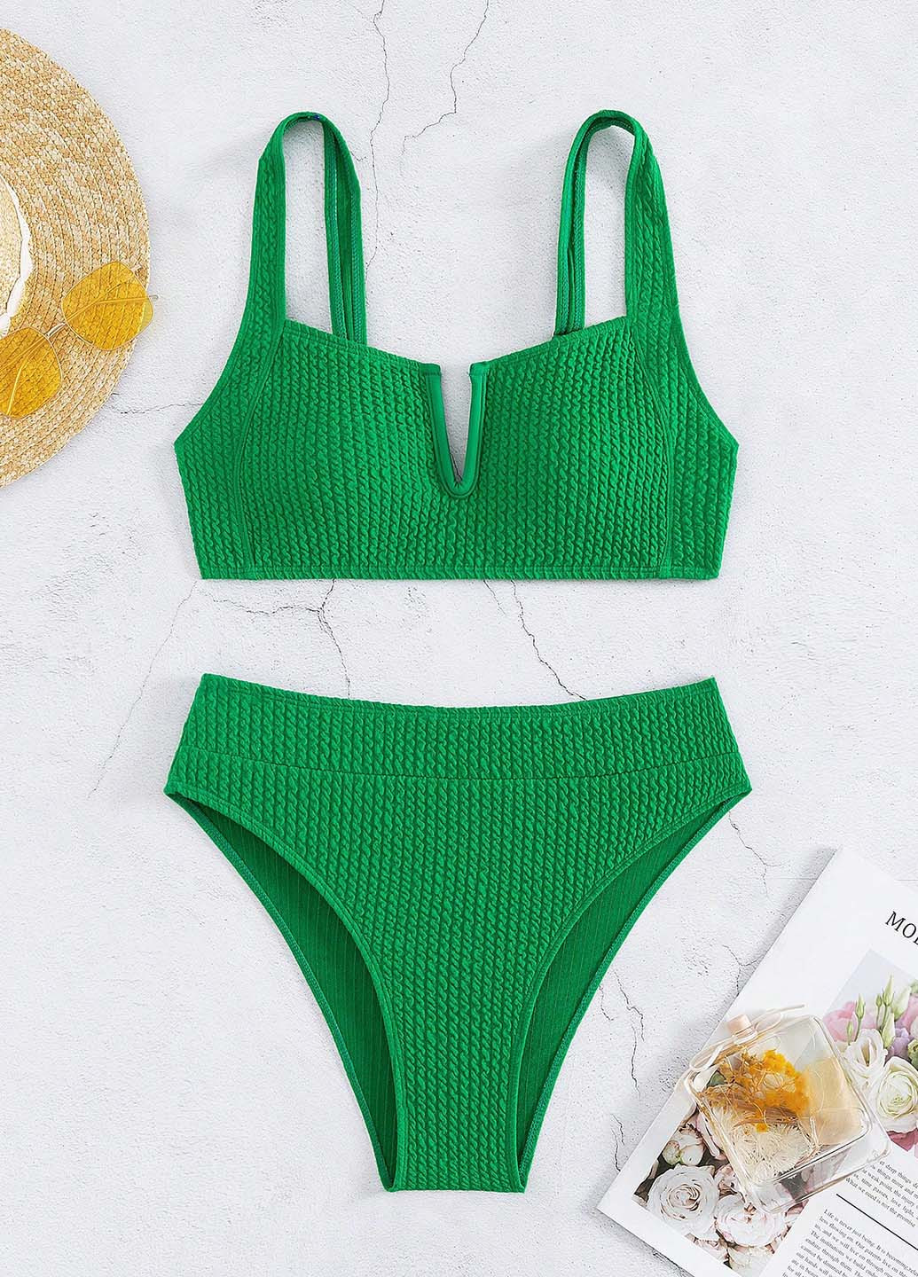 Зелений літній купальник (ліф, трусики) топ, роздільний SHEIN