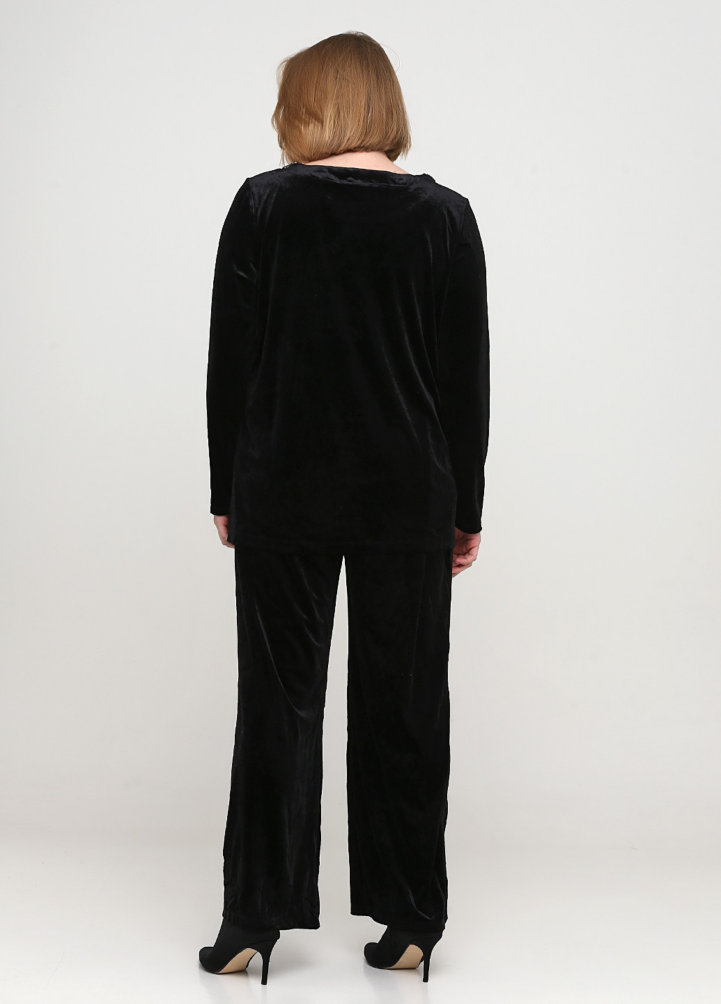 Костюм (блуза, брюки) Signature брючный однотонный чёрный кэжуал велюр, полиэстер