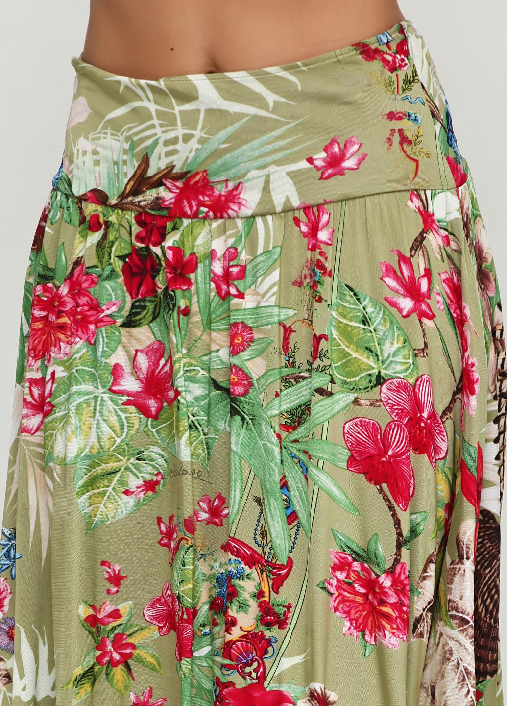 Салатовая кэжуал цветочной расцветки юбка Roberto Cavalli клешированная