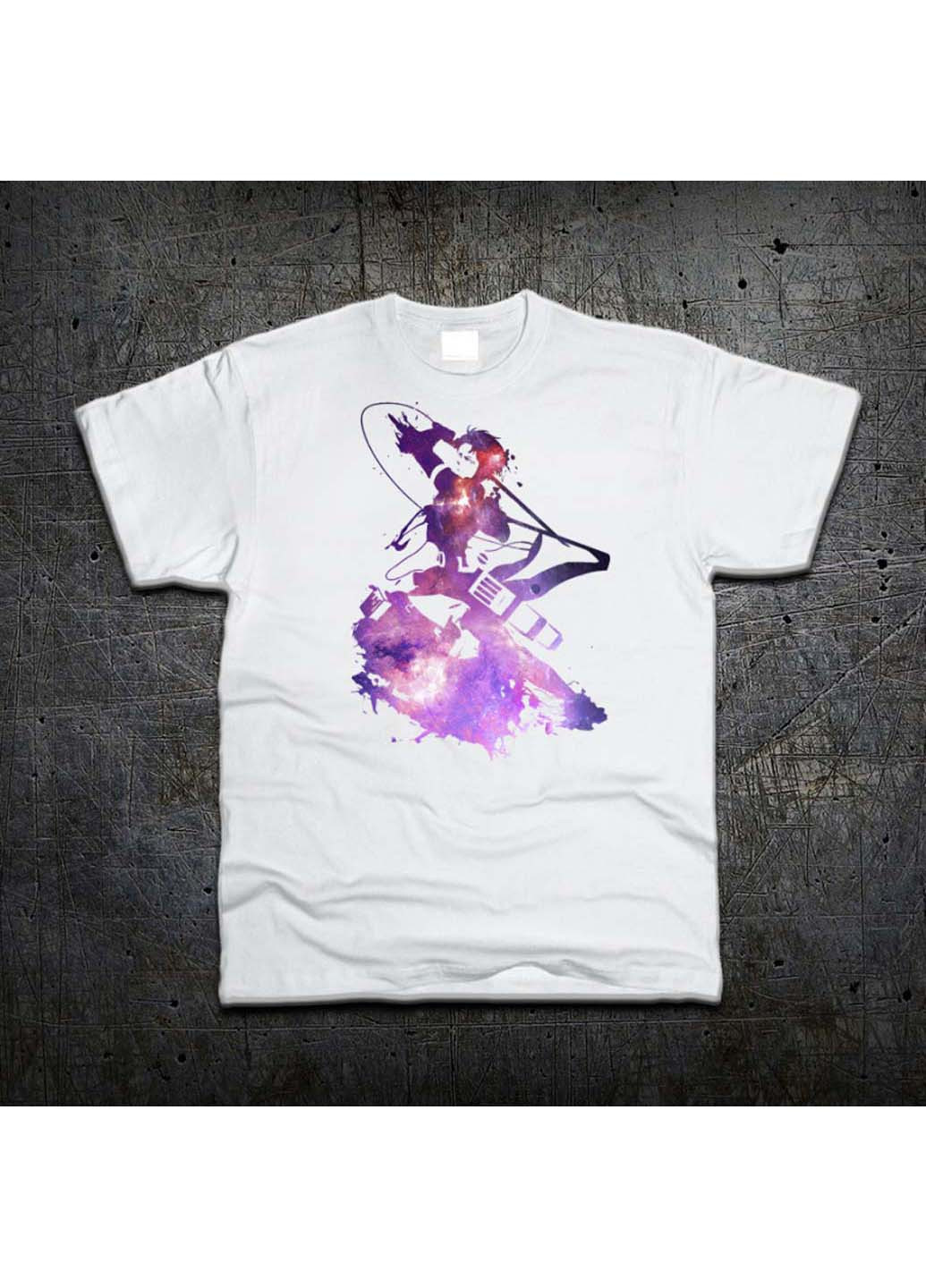 Белая футболка Fruit of the Loom Леви космос Атака Титанов - Attack On Titan