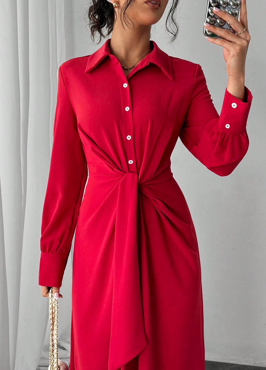 Червона кежуал сукня а-силует, сукня-сорочка SHEIN однотонна