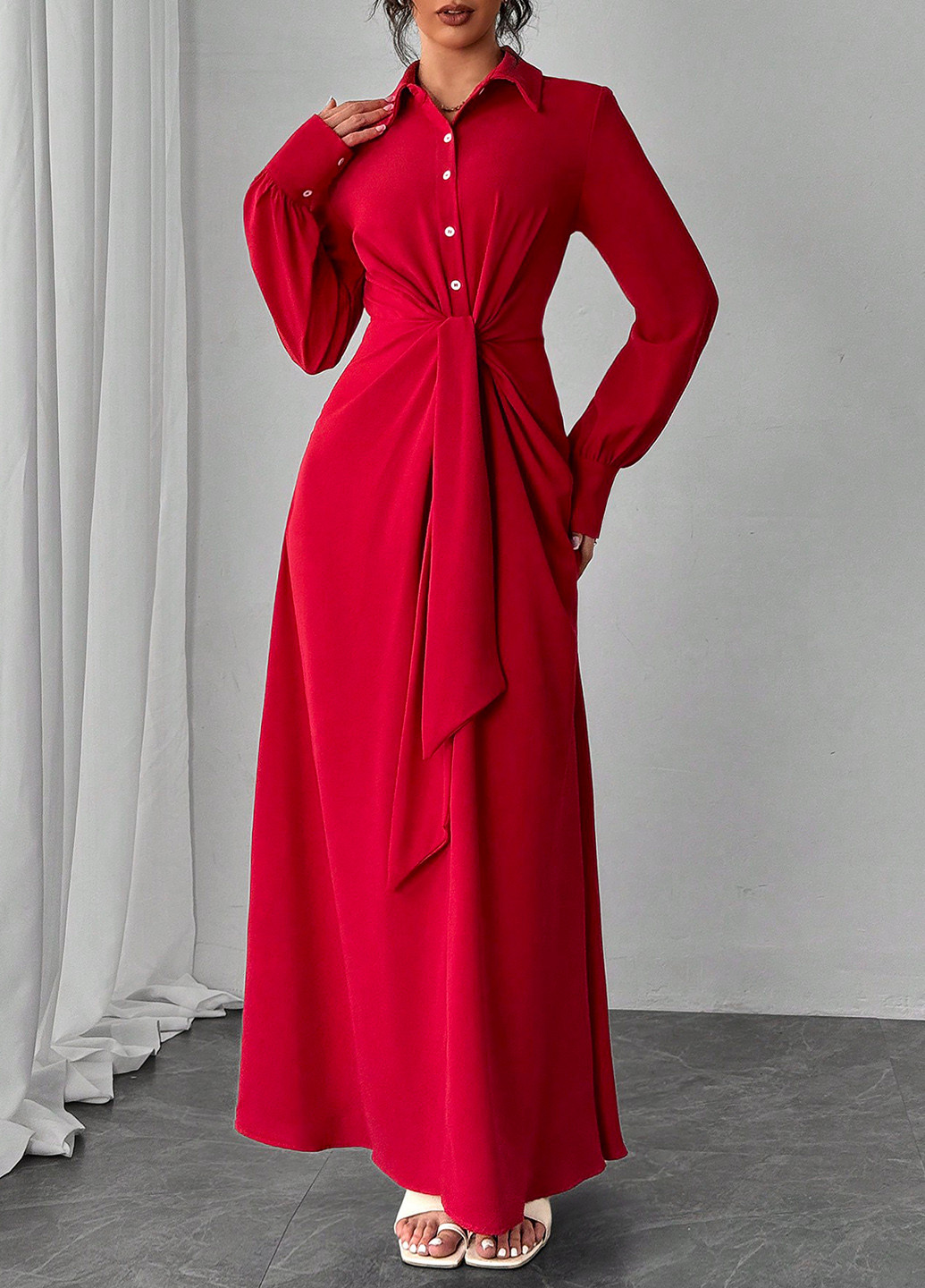 Червона кежуал сукня а-силует, сукня-сорочка SHEIN однотонна