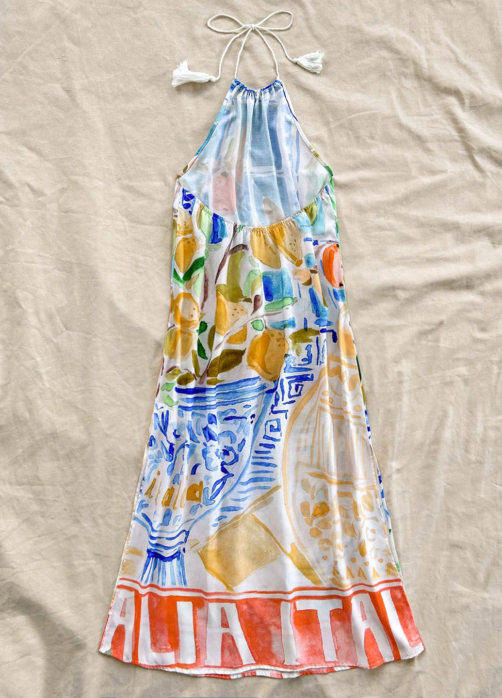 Белое праздничный, пляжное, кэжуал платье а-силуэт, с открытой спиной SHEIN с рисунком