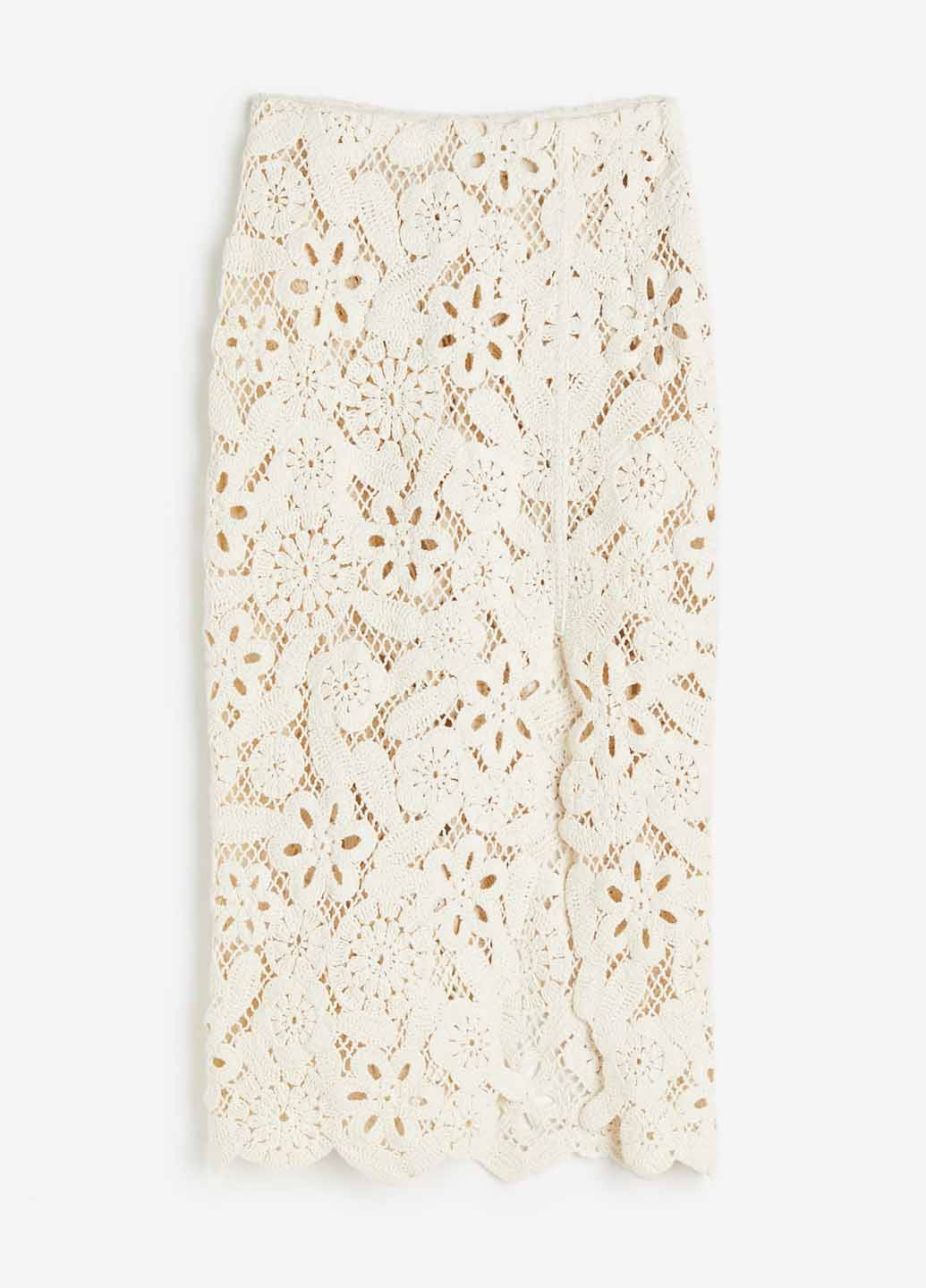 Светло-бежевая праздничный, кэжуал однотонная юбка H&M карандаш