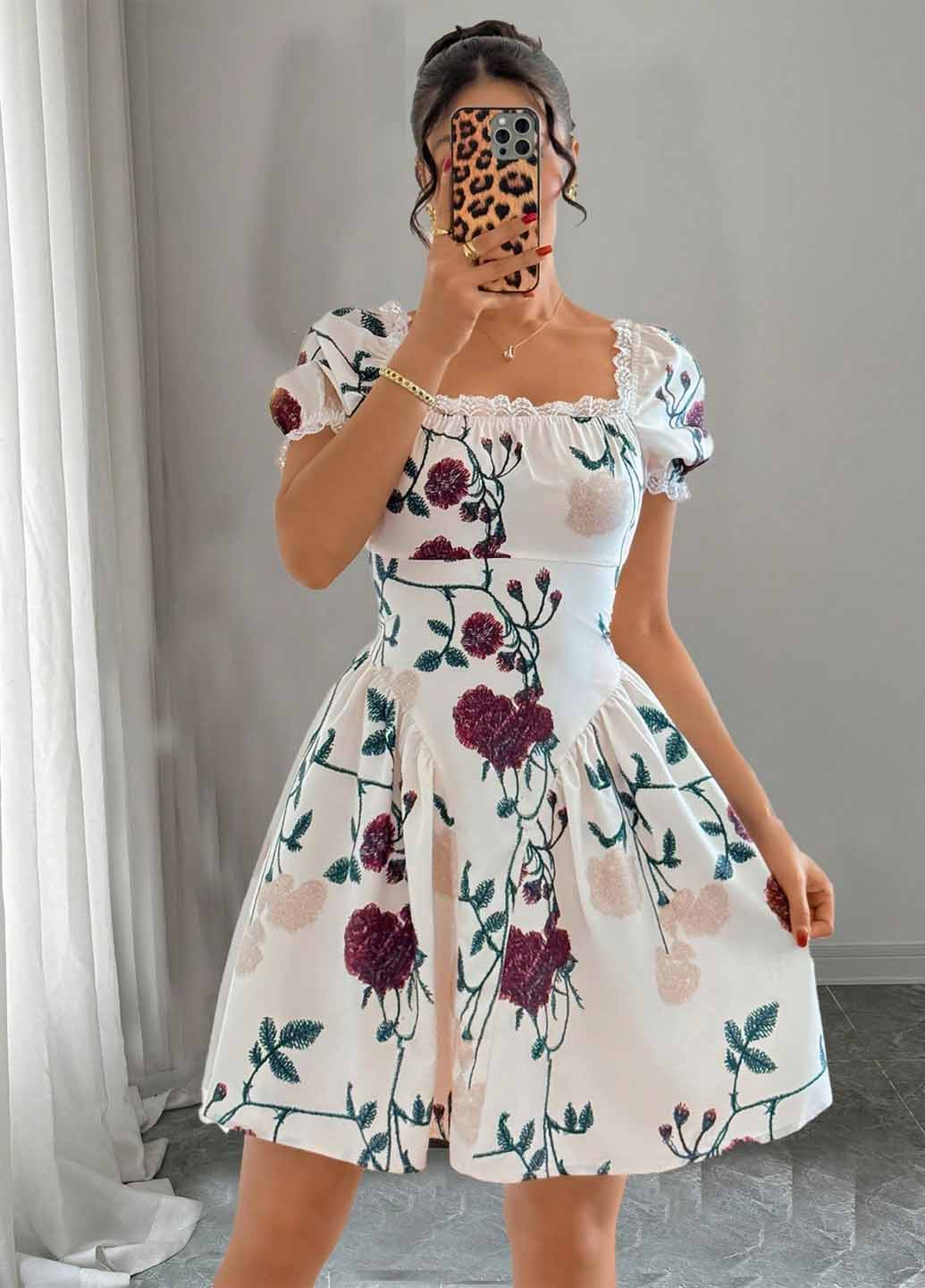 Белое кэжуал платье SHEIN с цветочным принтом