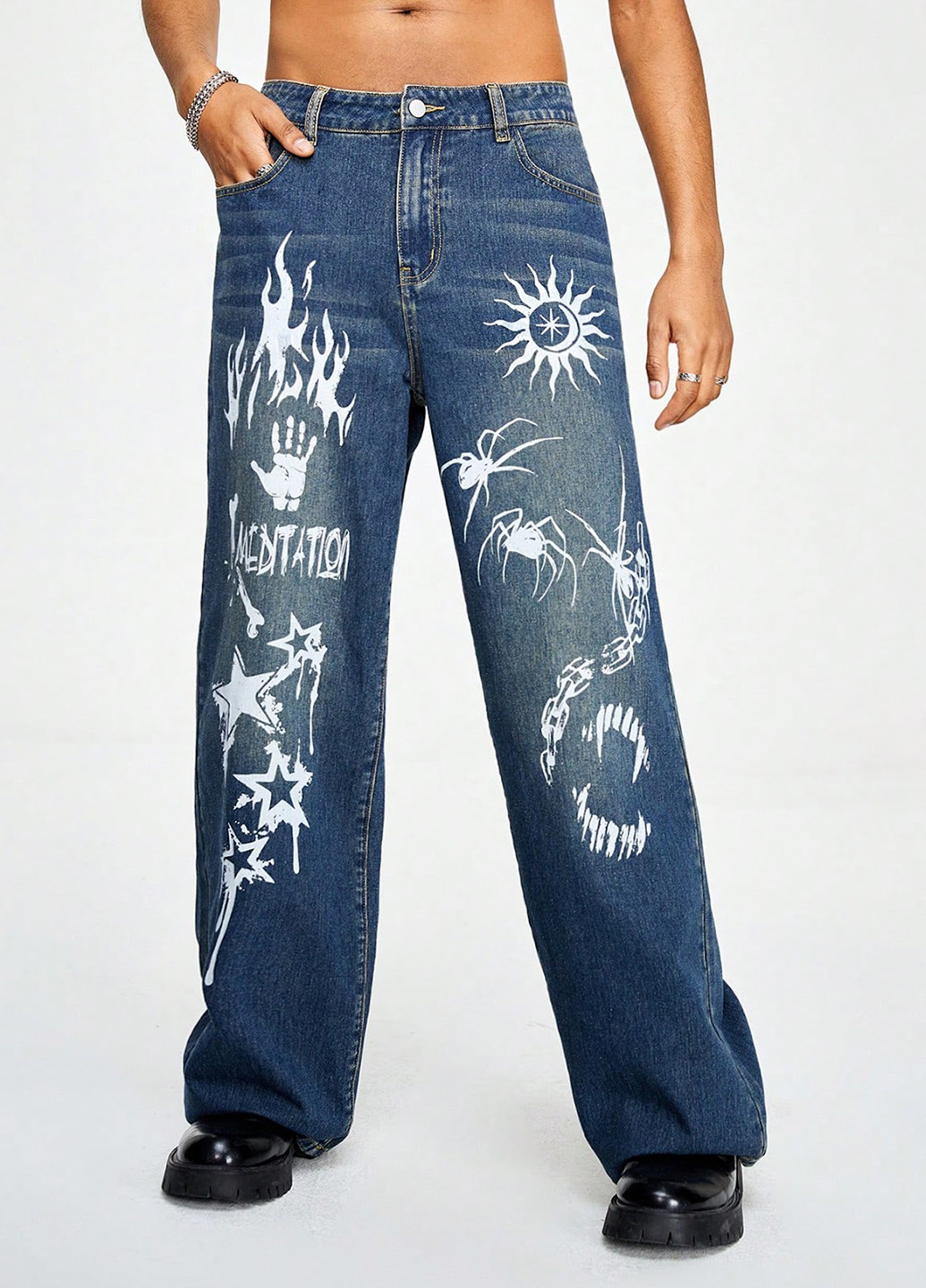 Синие демисезонные свободные джинсы SHEIN