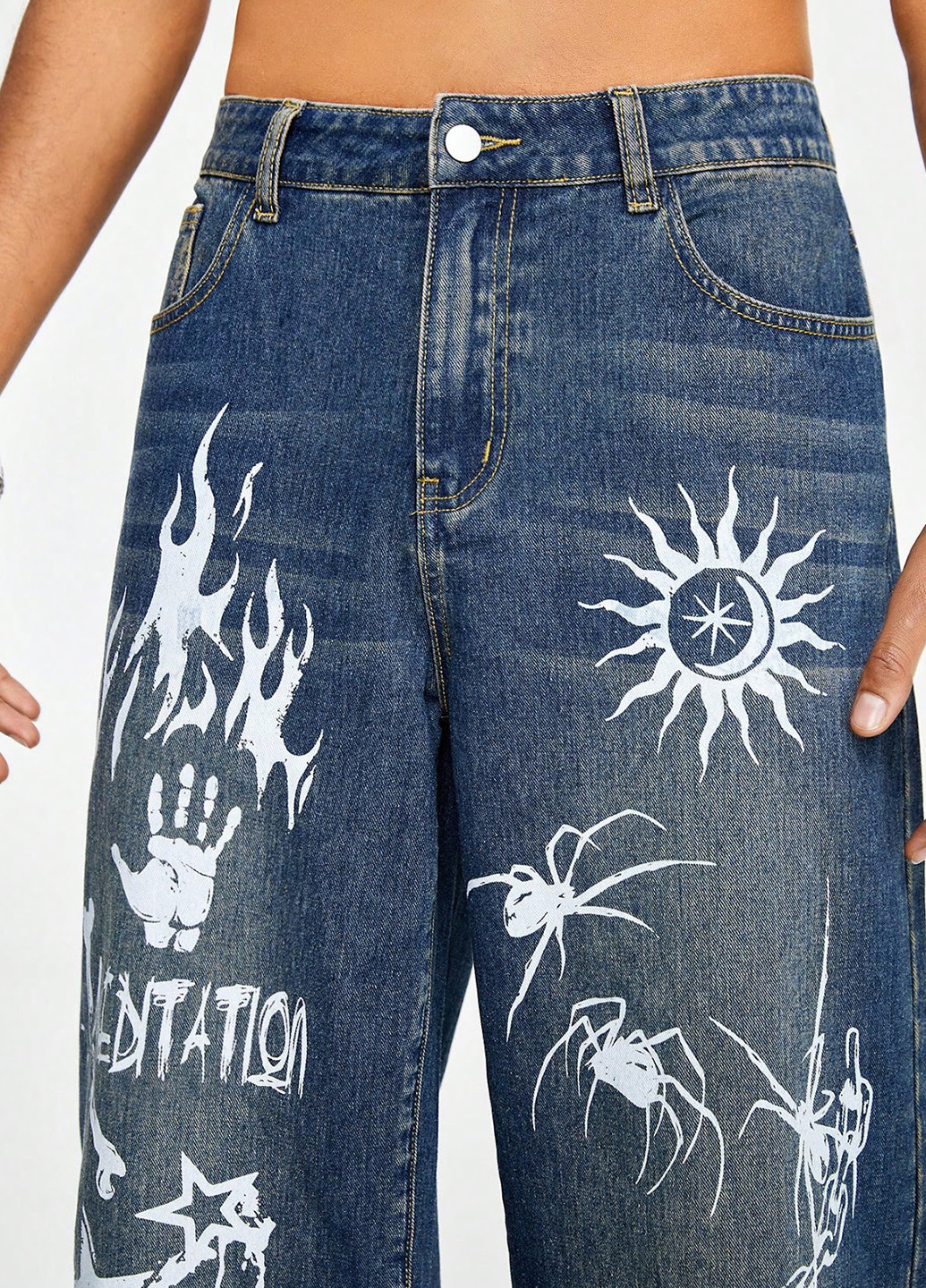 Синие демисезонные свободные джинсы SHEIN