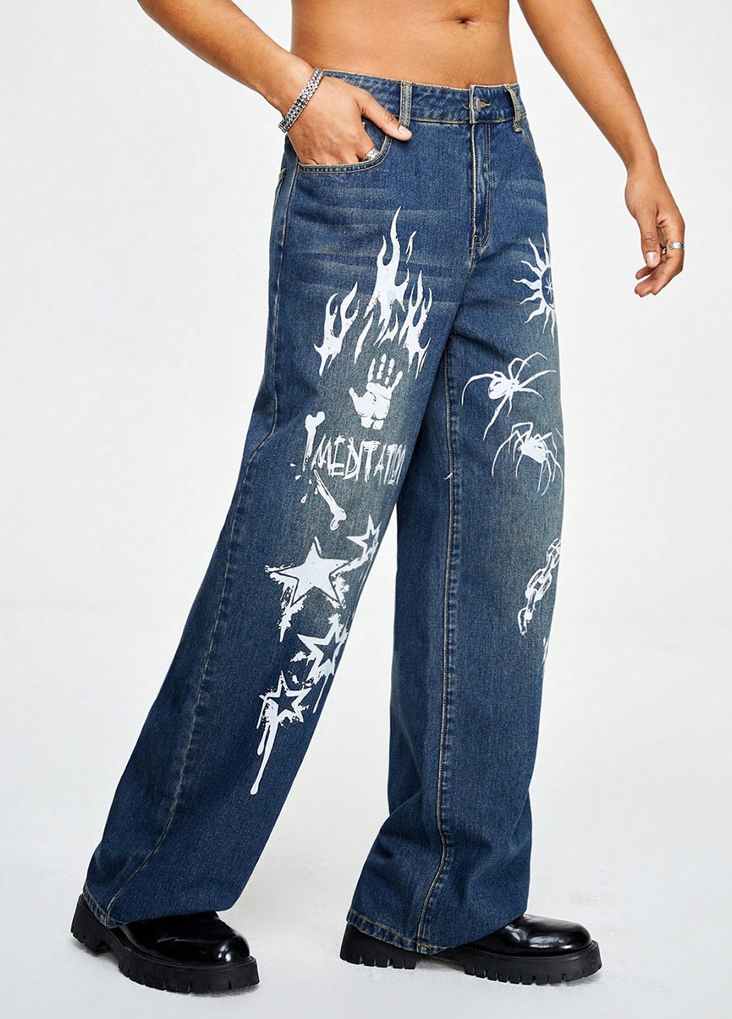 Синие демисезонные свободные джинсы SHEIN