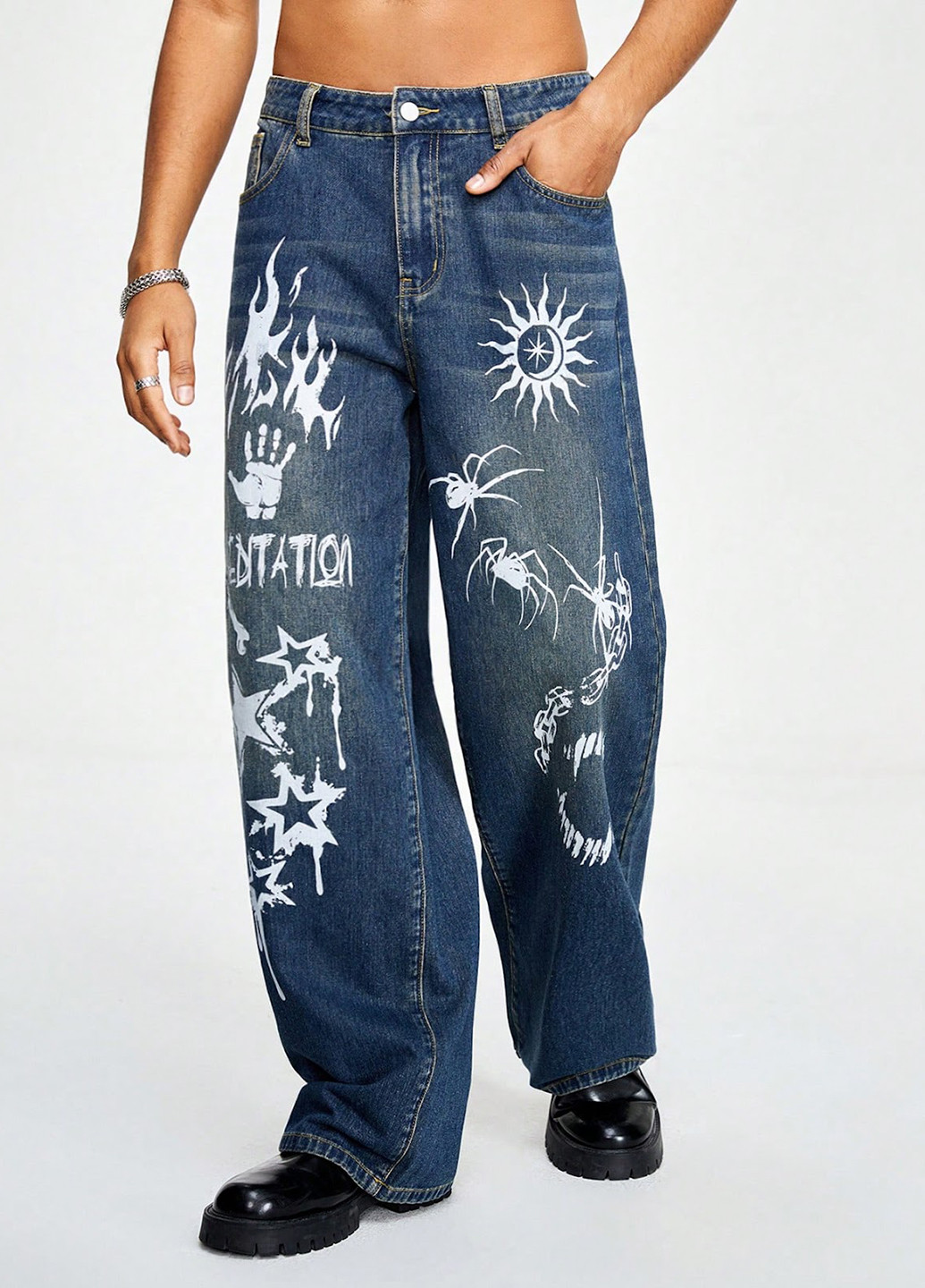 Синие демисезонные свободные джинсы SHEIN