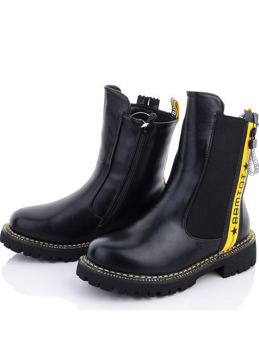 Черные кэжуал зимние зимние ботинки с натуральной шерстью черно-жёлтый Kimbo