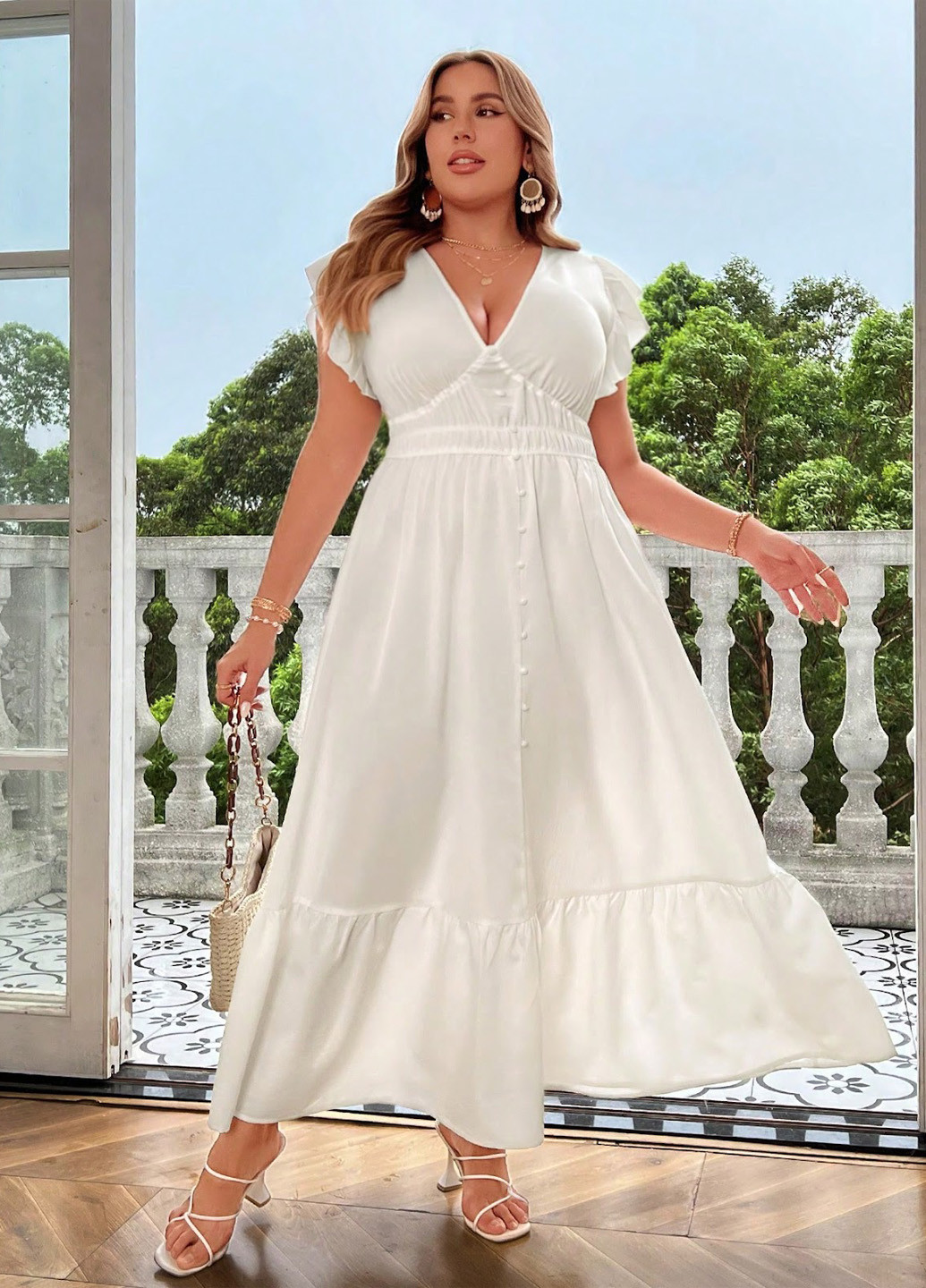 Белое кэжуал платье а-силуэт SHEIN однотонное