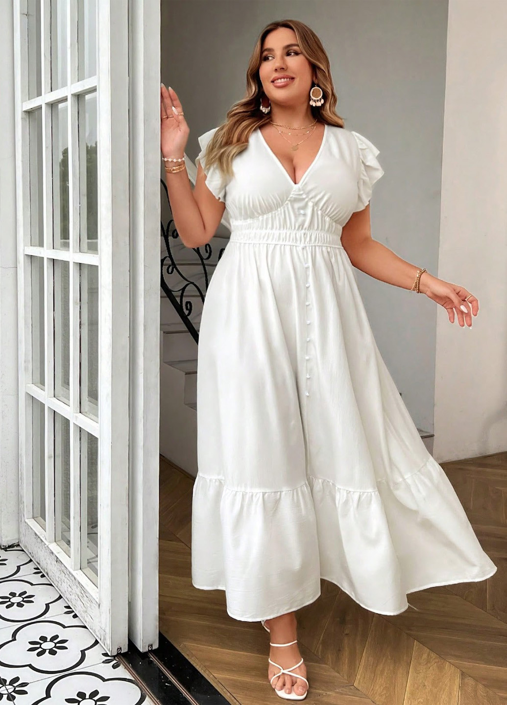 Белое кэжуал платье а-силуэт SHEIN однотонное