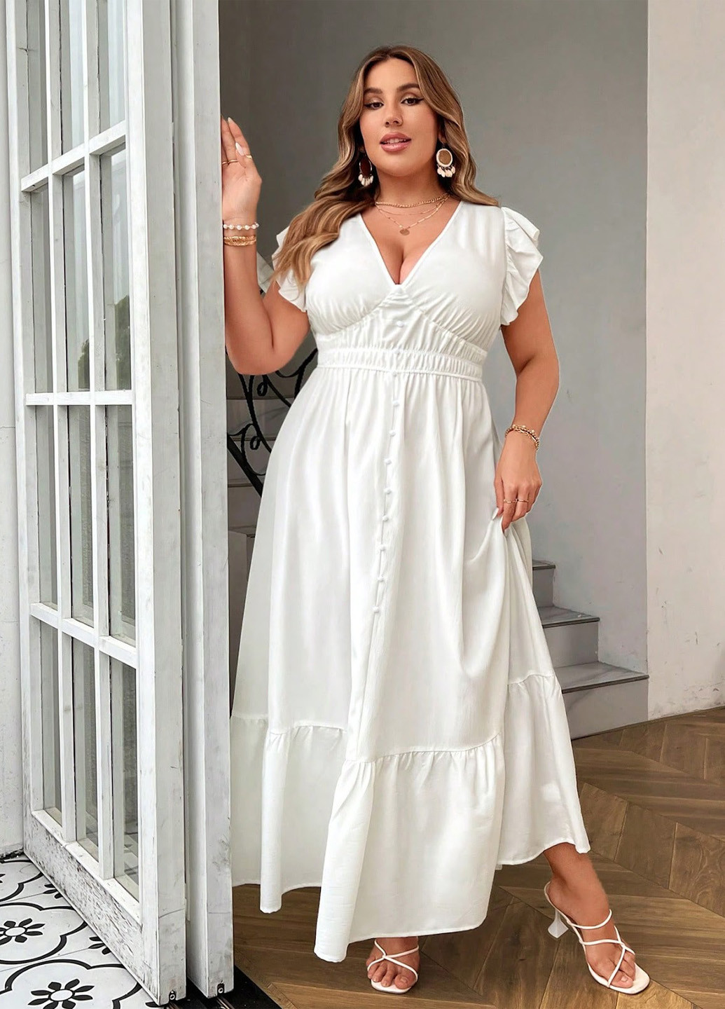 Белое кэжуал платье а-силуэт SHEIN однотонное