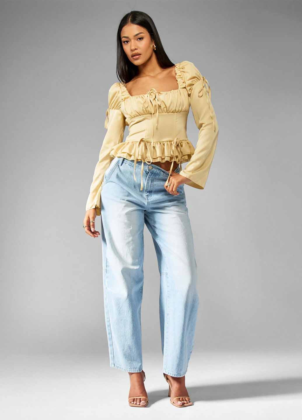 Жёлтая блуза с баской SHEIN