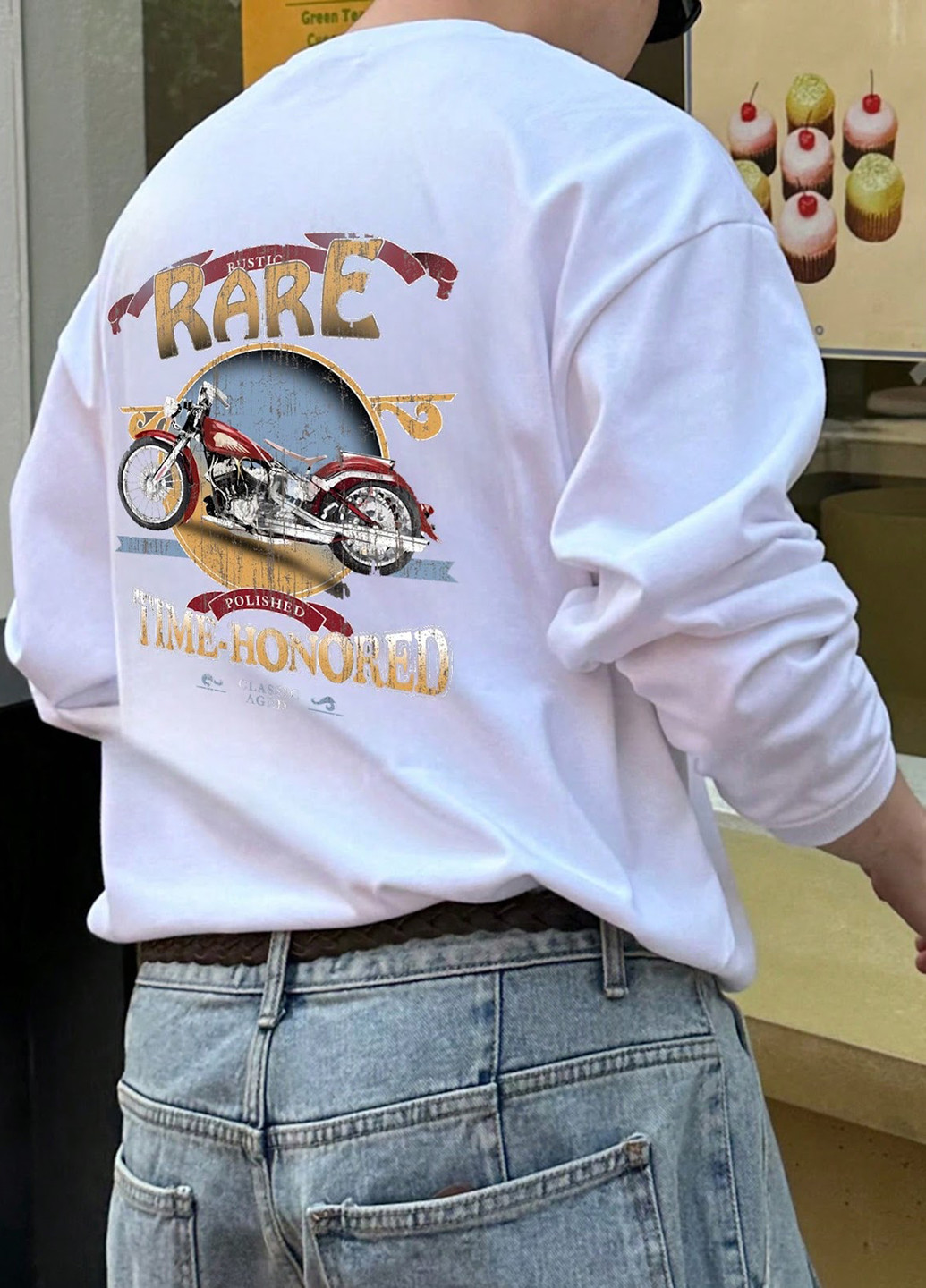 Лонгслів SHEIN малюнок білий кежуали бавовна