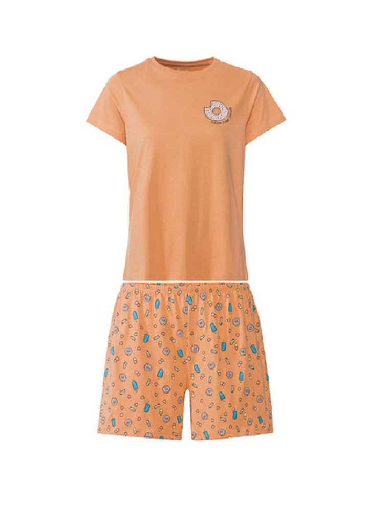 Оранжевая всесезон женская пижама футболка + шорты Esmara