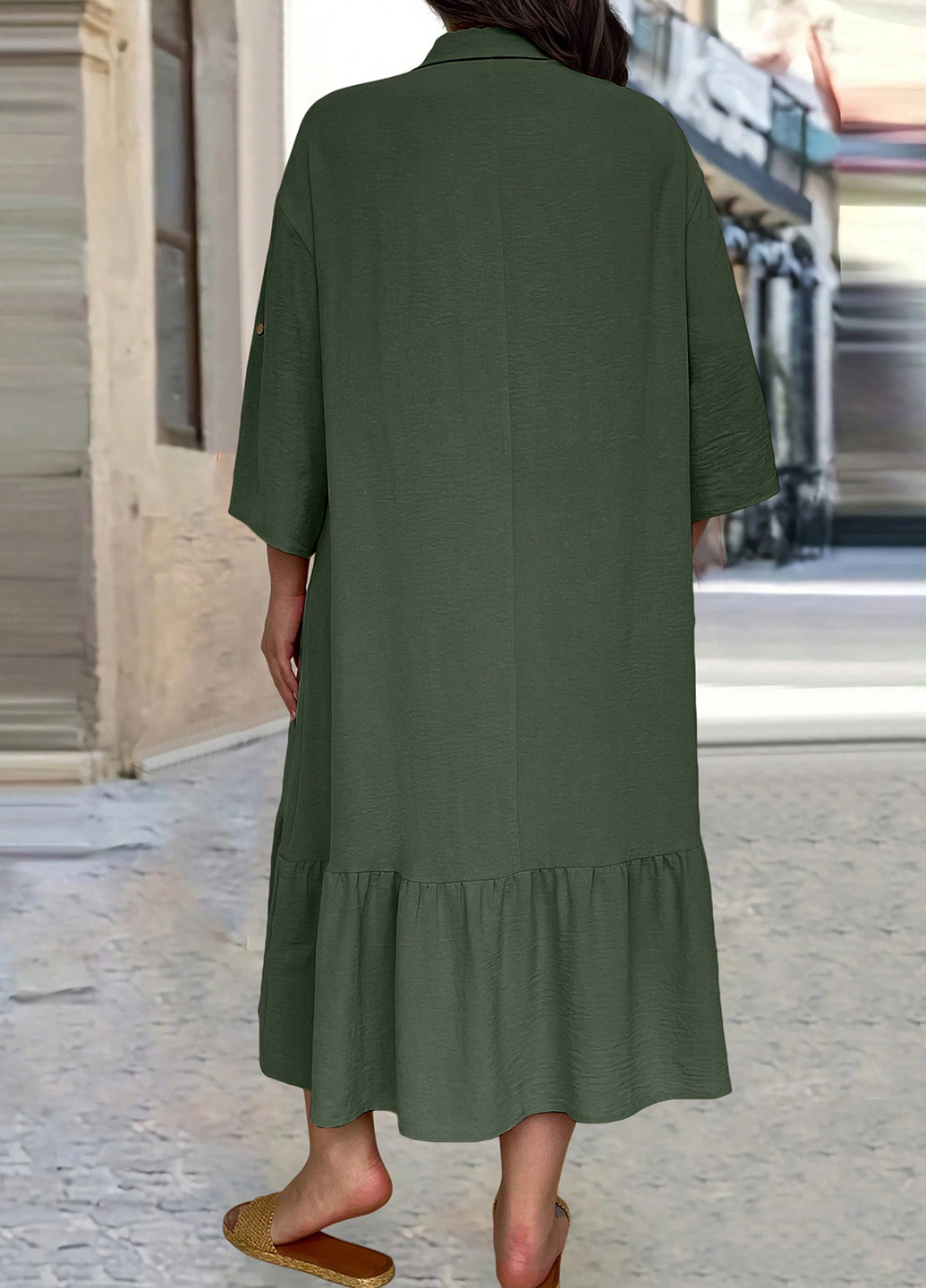 Серо-зеленое кэжуал платье оверсайз SHEIN однотонное