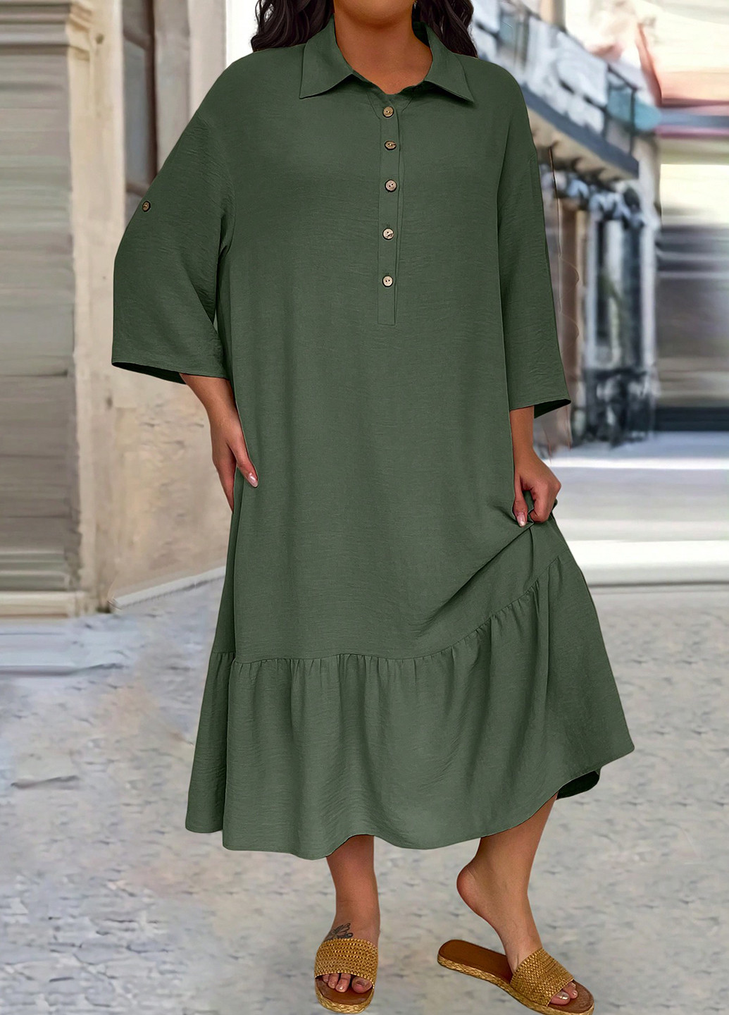 Серо-зеленое кэжуал платье оверсайз SHEIN однотонное