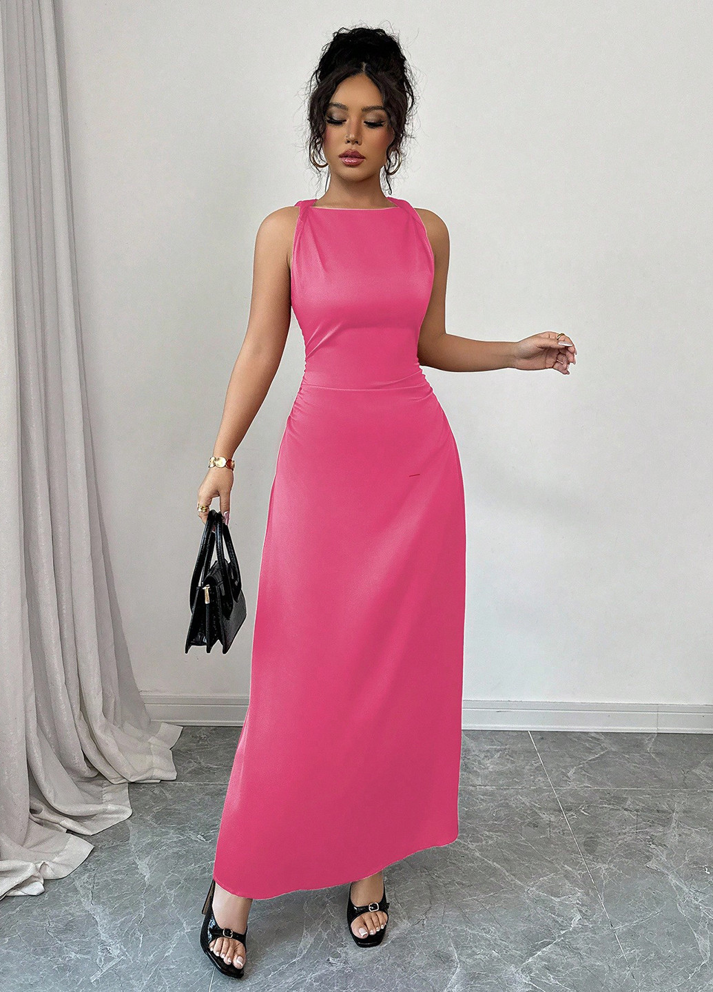 Малиновое праздничный, вечернее платье SHEIN однотонное