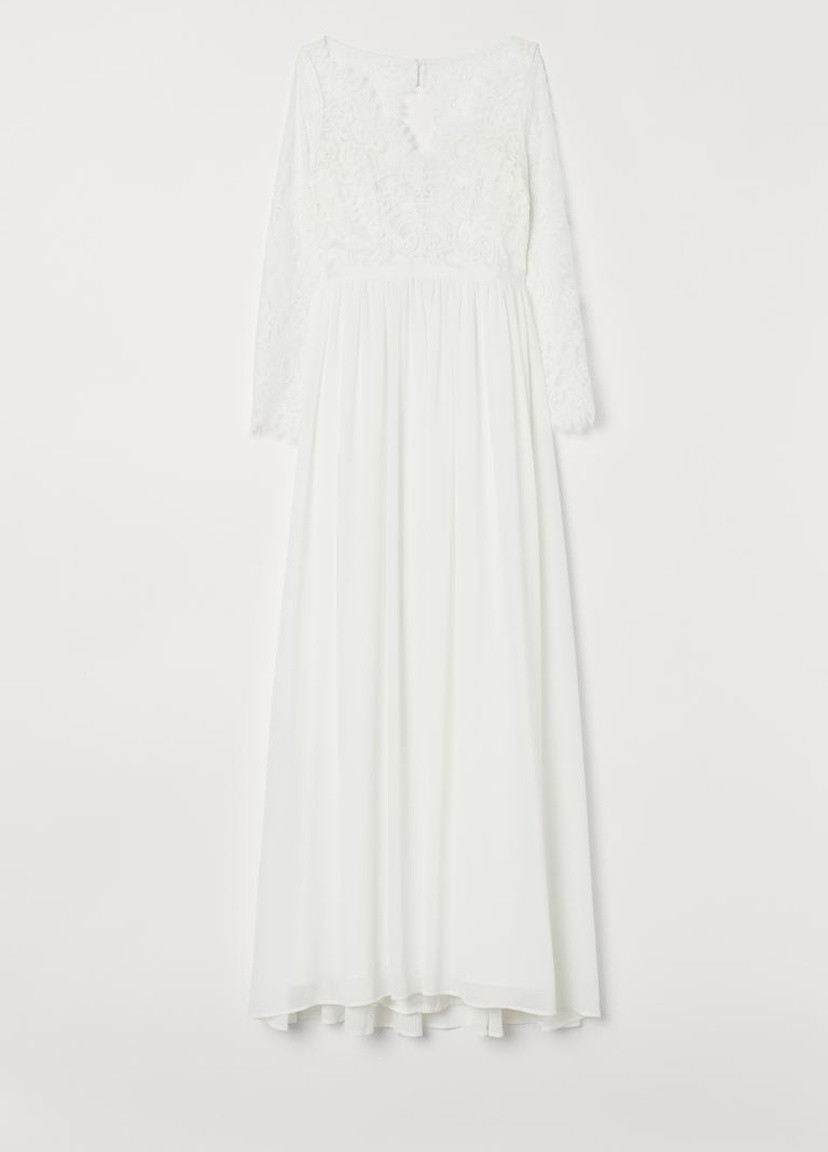 Молочное кэжуал кружевное свадебное платье H&M однотонное