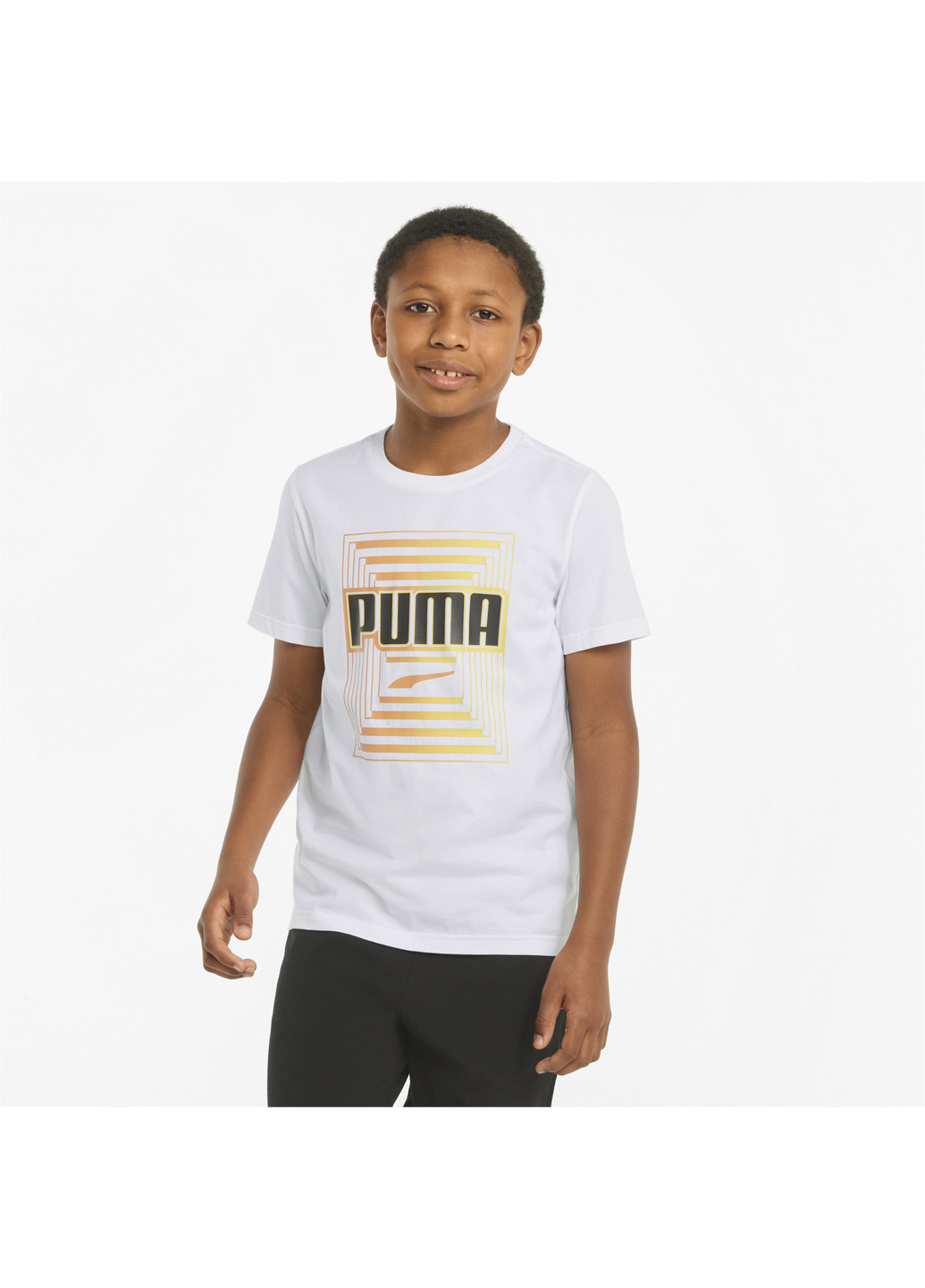 Дитяча футболка Alpha Graphic Youth Tee Puma однотонна біла спортивна бавовна, поліестер