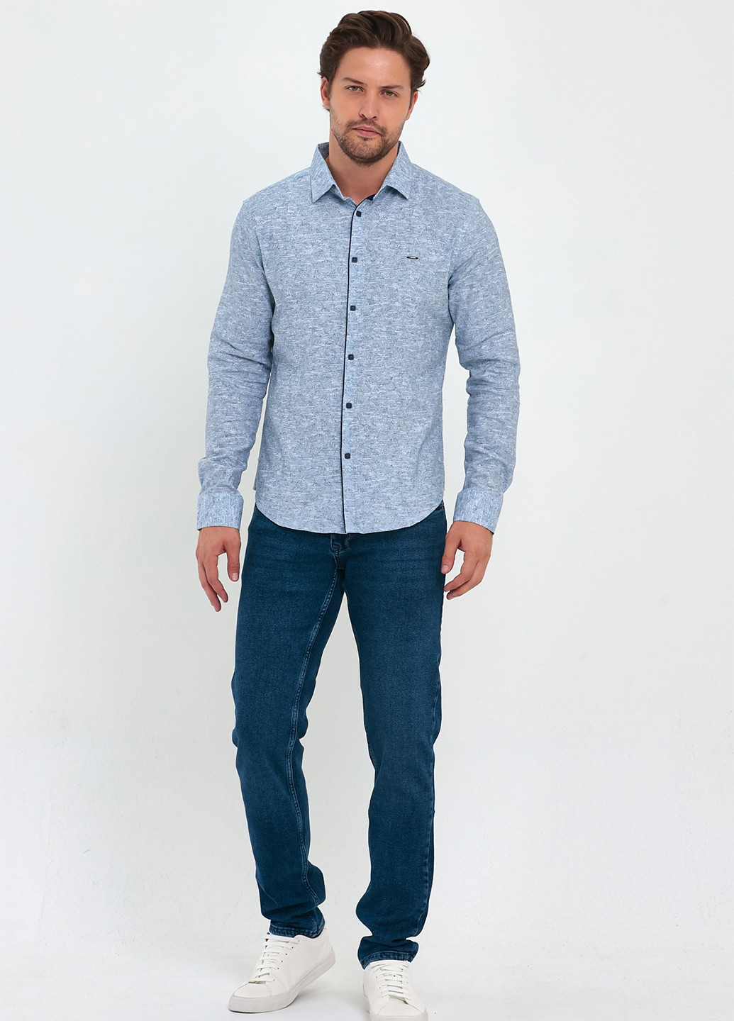 Светло-синяя кэжуал рубашка с абстрактным узором Trend Collection