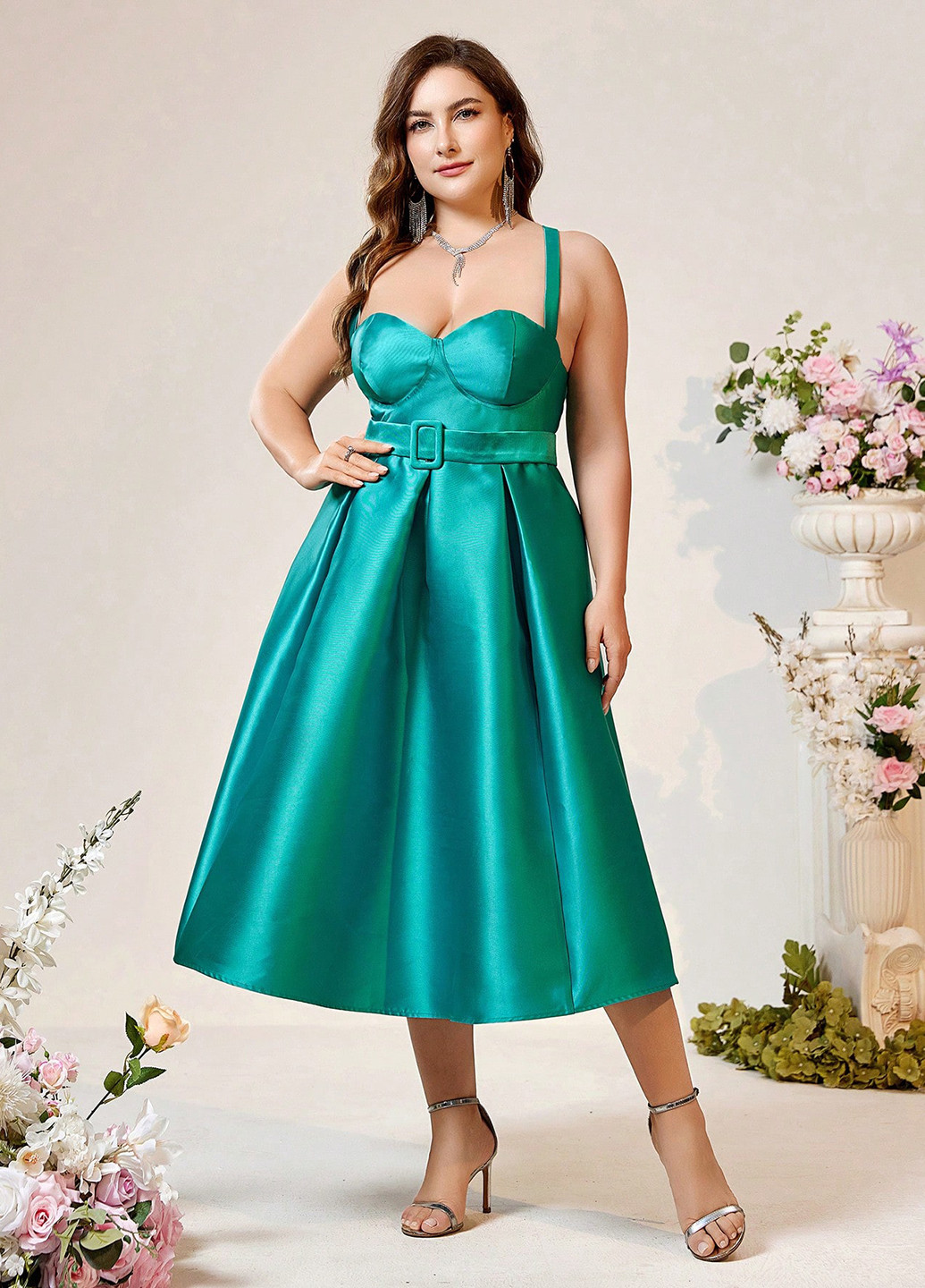 Бірюзова коктейльна сукня кльош SHEIN однотонна