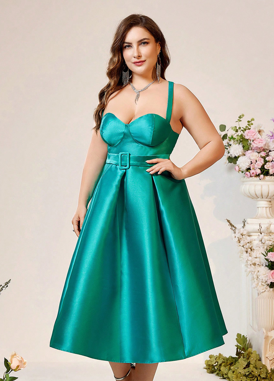 Бірюзова коктейльна сукня кльош SHEIN однотонна