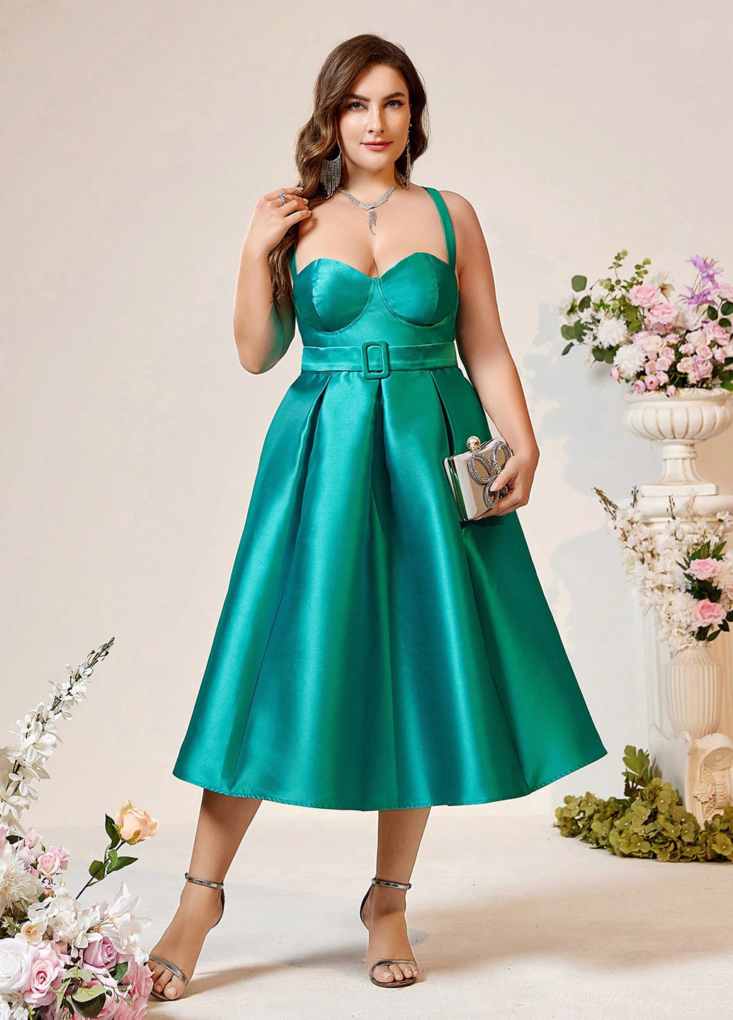 Бірюзова коктейльна сукня кльош SHEIN однотонна