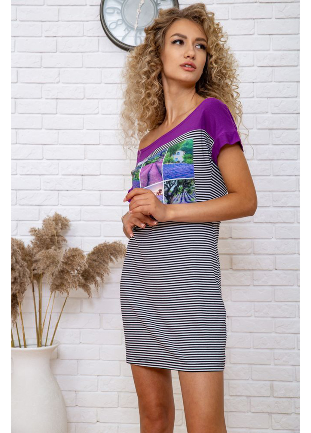 Фиолетовое кэжуал платье платье-футболка Ager в полоску