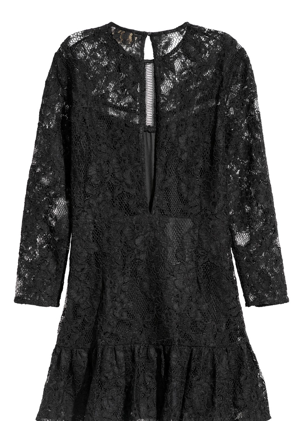 Черное деловое кружевное платье H&M однотонное